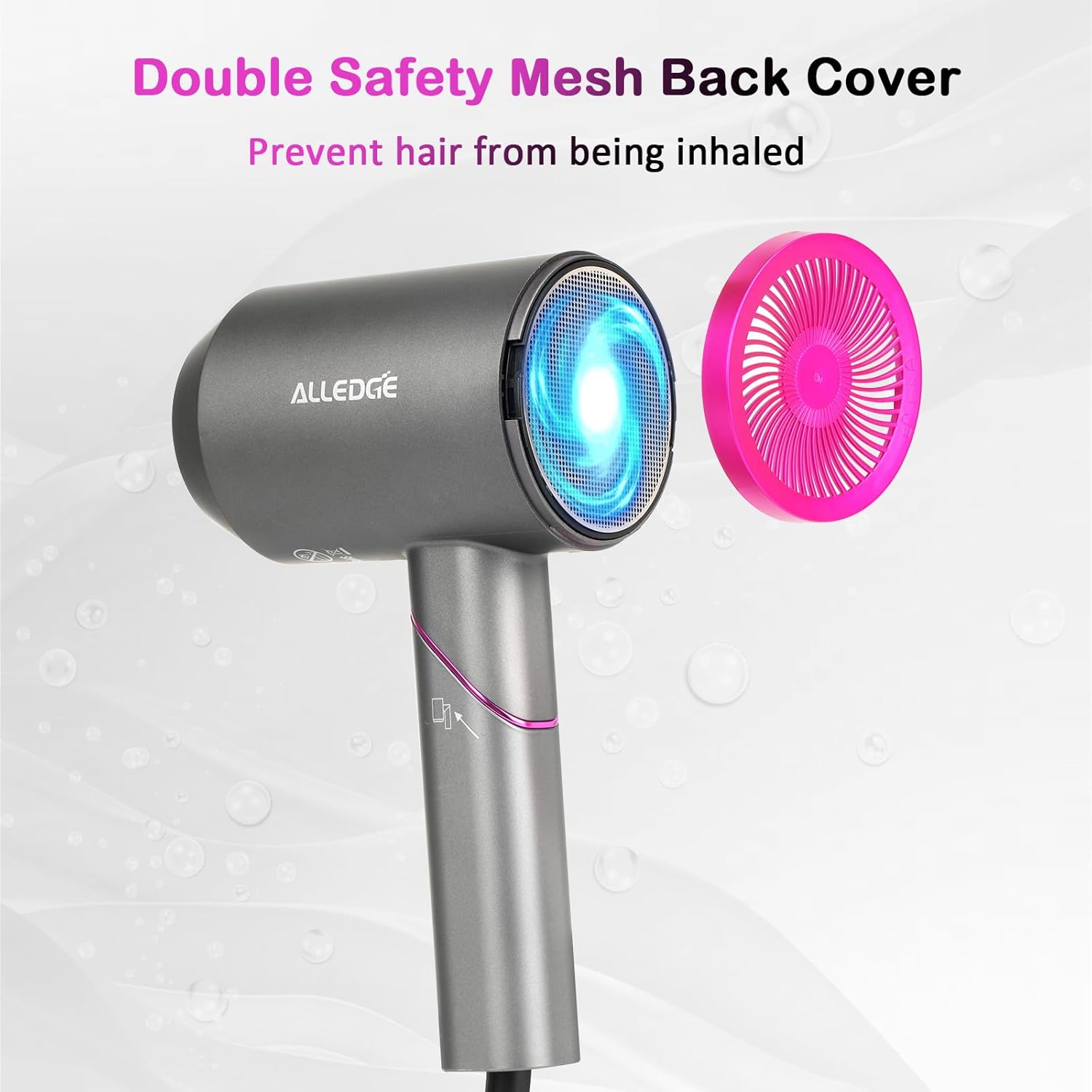 Secador de pelo con difusor de 1850 W, secador de pelo iónico de viaje, secador de pelo plegable, secado rápido para mujeres, cabello grueso y