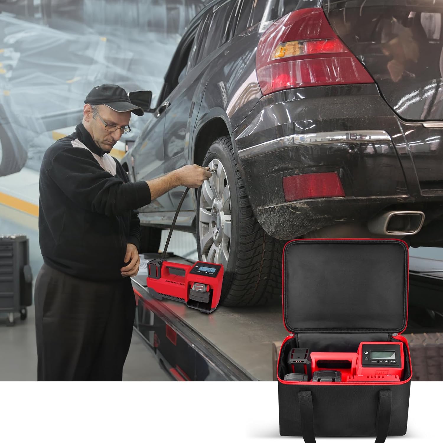 Bolsa de compresor de aire compatible con inflador Milwaukee M18 2848-20, caja de transporte de bomba para accesorios de herramientas Milwaukee,