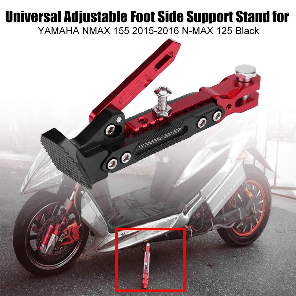 KIMISS Soporte lateral ajustable universal de aleación de aluminio para YAMAHA NMAX 155 2015-2016 N-MAX 125 (rojo y negro)