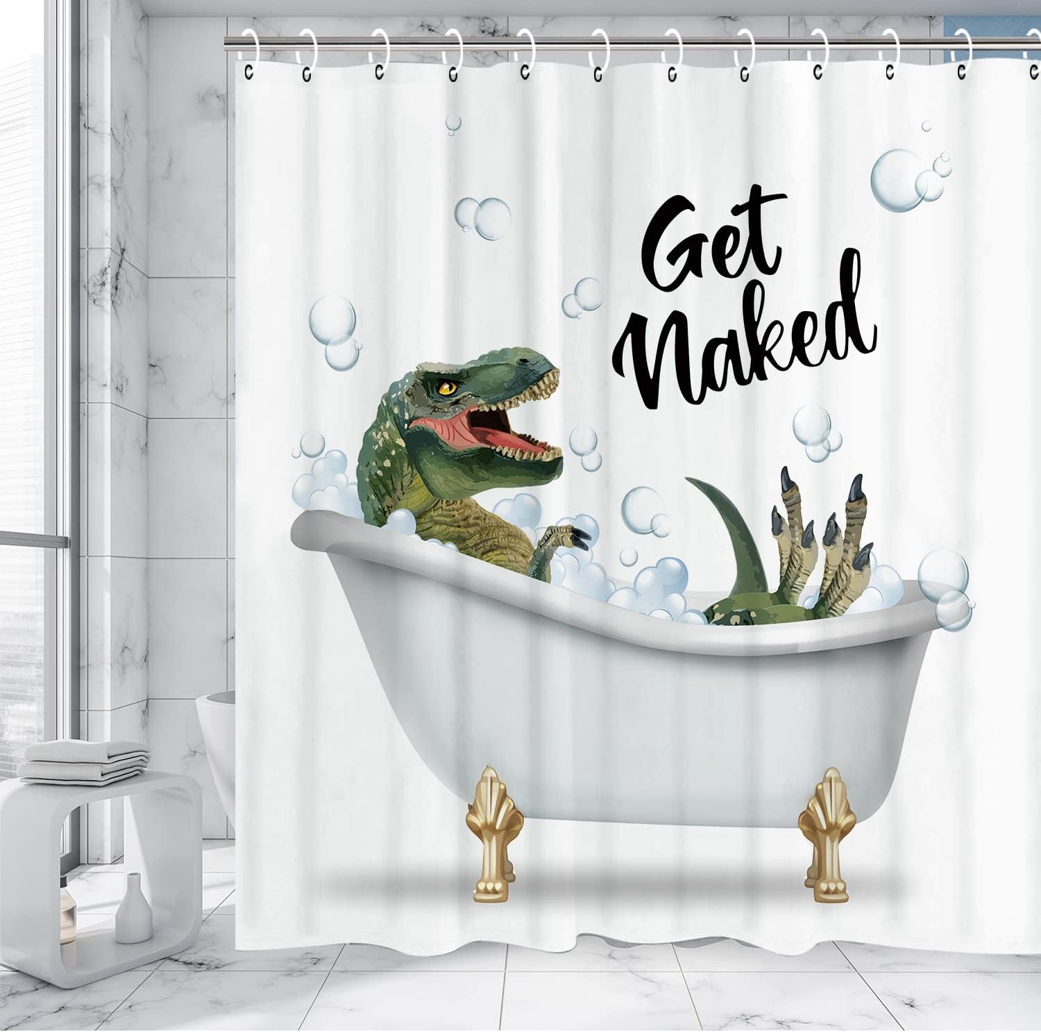 RosieLily Divertida cortina de ducha, juego de cortinas de ducha con 12 ganchos, cortina de ducha de dinosaurio, decoración de baño para niños, 72 x