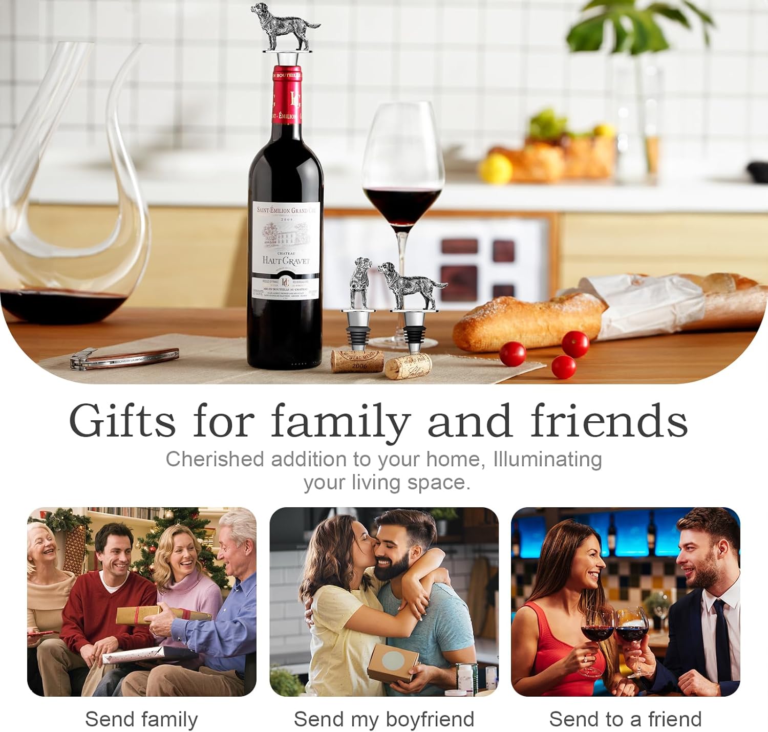 Labrador Retriever – Tapón para botella de vino con forma de perro, champán, bebida, cava y prosecco, regalos divertidos y espumosos (perro labrador)