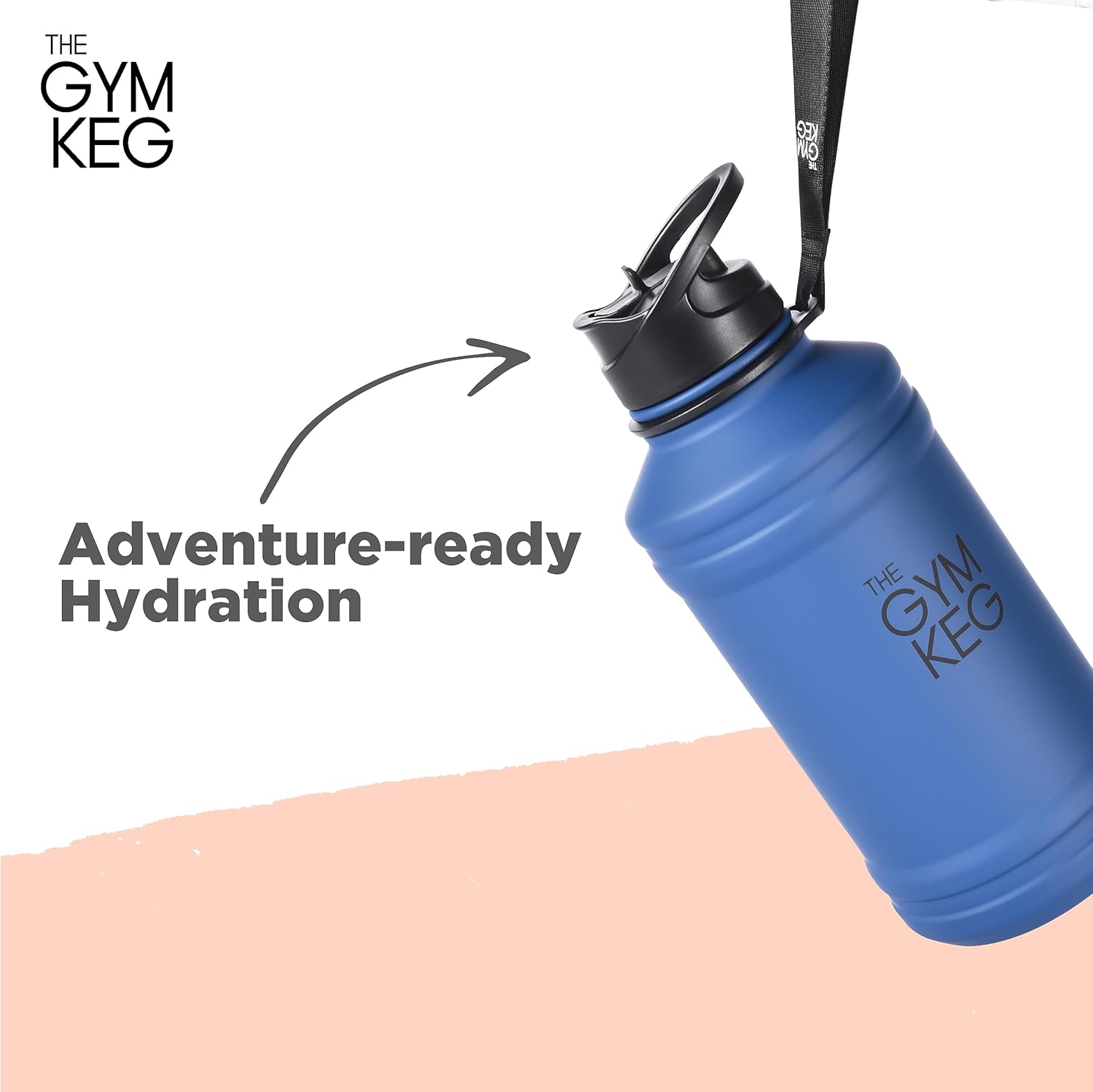 THE GYM KEG Botella de acero inoxidable con barril de agua – A prueba de fugas, contenedor aislado para bebidas calientes y frías, duradera,
