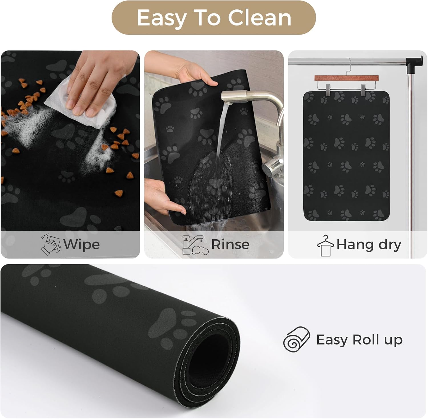 SINLAND Tapete absorbente para alimentación de mascotas de 16 x 24 pulgadas, impermeable, tapete de goma para comida y agua, sin manchas, de secado