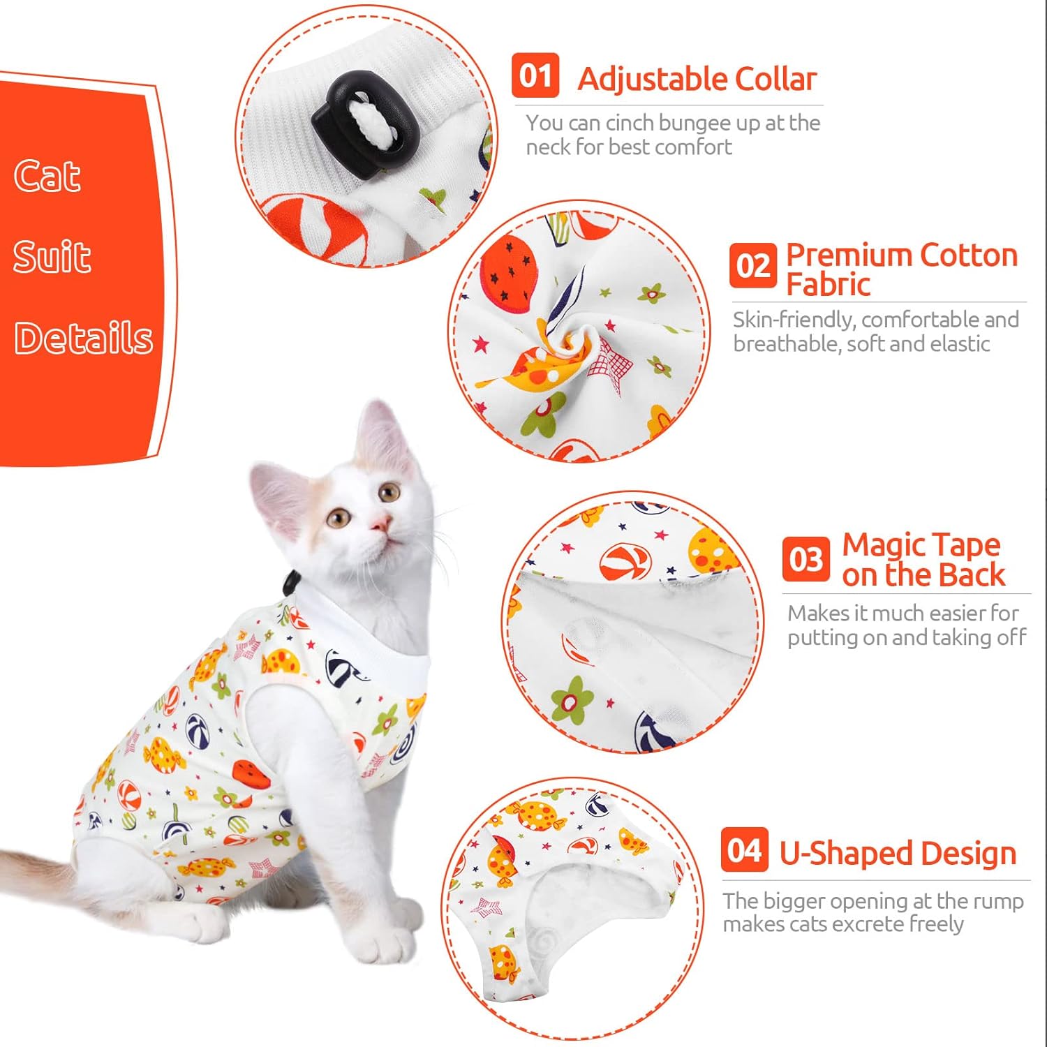 SUNFURA Traje de recuperación para gatos, body quirúrgico completo para protector de heridas abdominales, antilamidas después de la cirugía,
