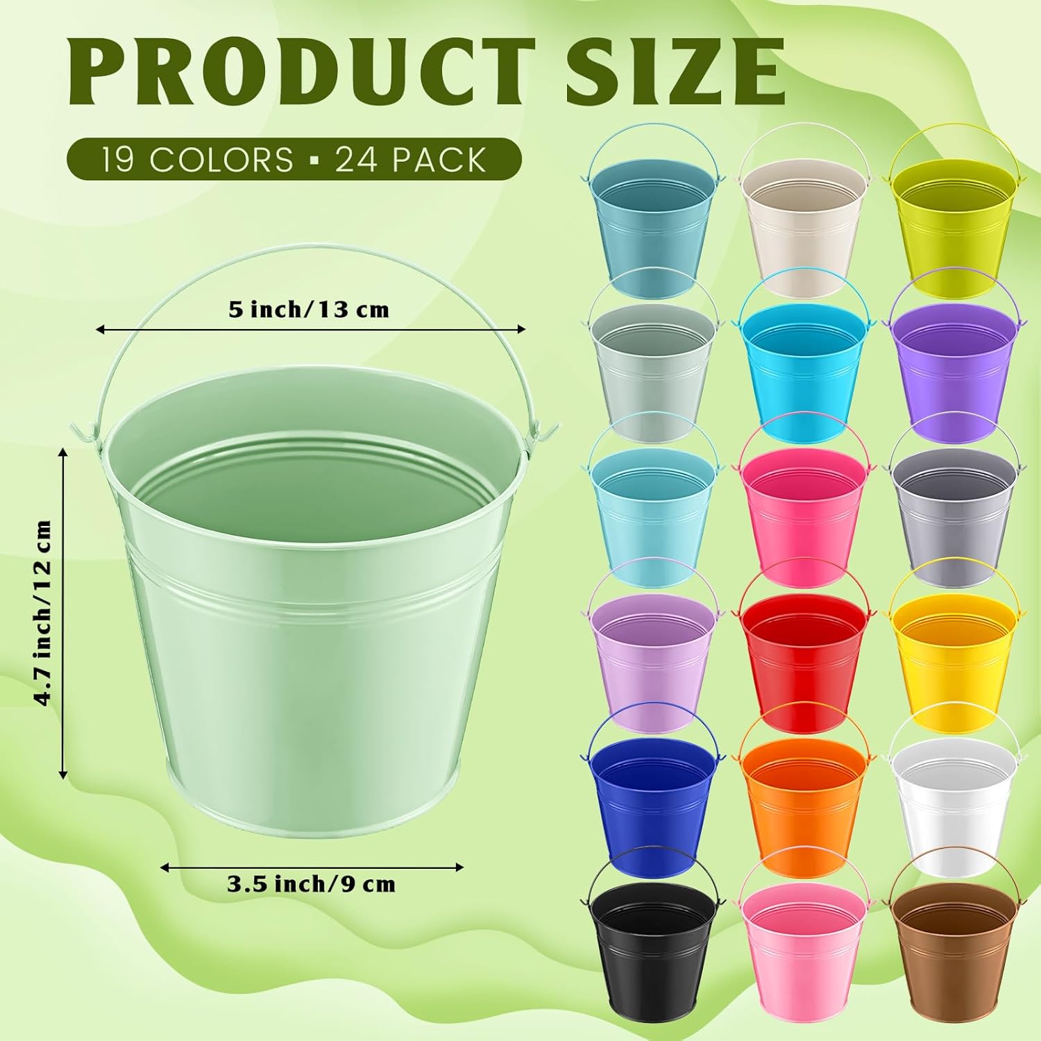 Paquete de 24 cubos de metal de colores con asa, cubos pequeños galvanizados de metal para niños, manualidades, recuerdos de fiesta, centros de