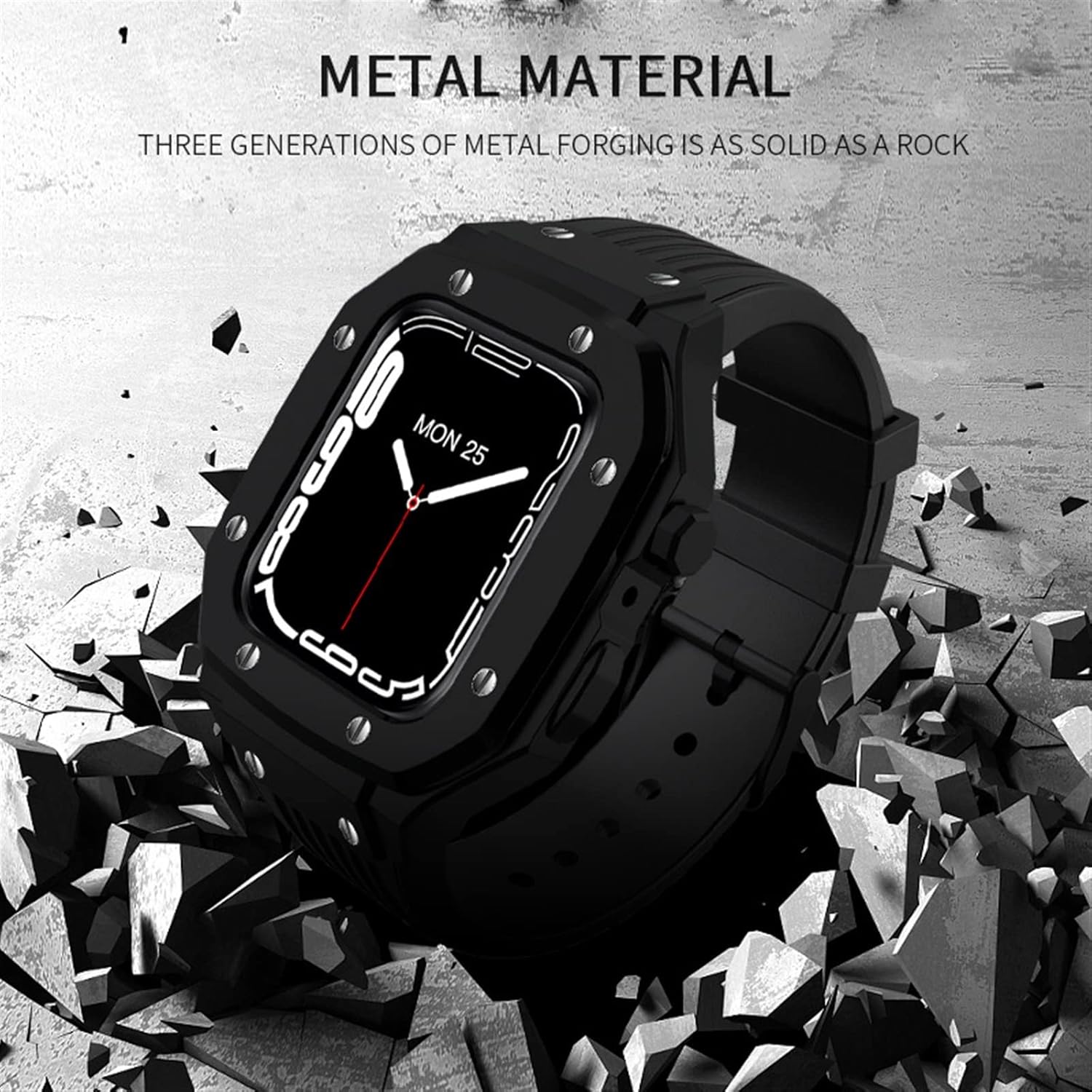Correa de reloj de aleación para Apple Watch Series 8 7 6 5 4 SE 1.772 in 1.654 in 1.732 in lujo metal caucho acero inoxidable reloj Mod Kit correa