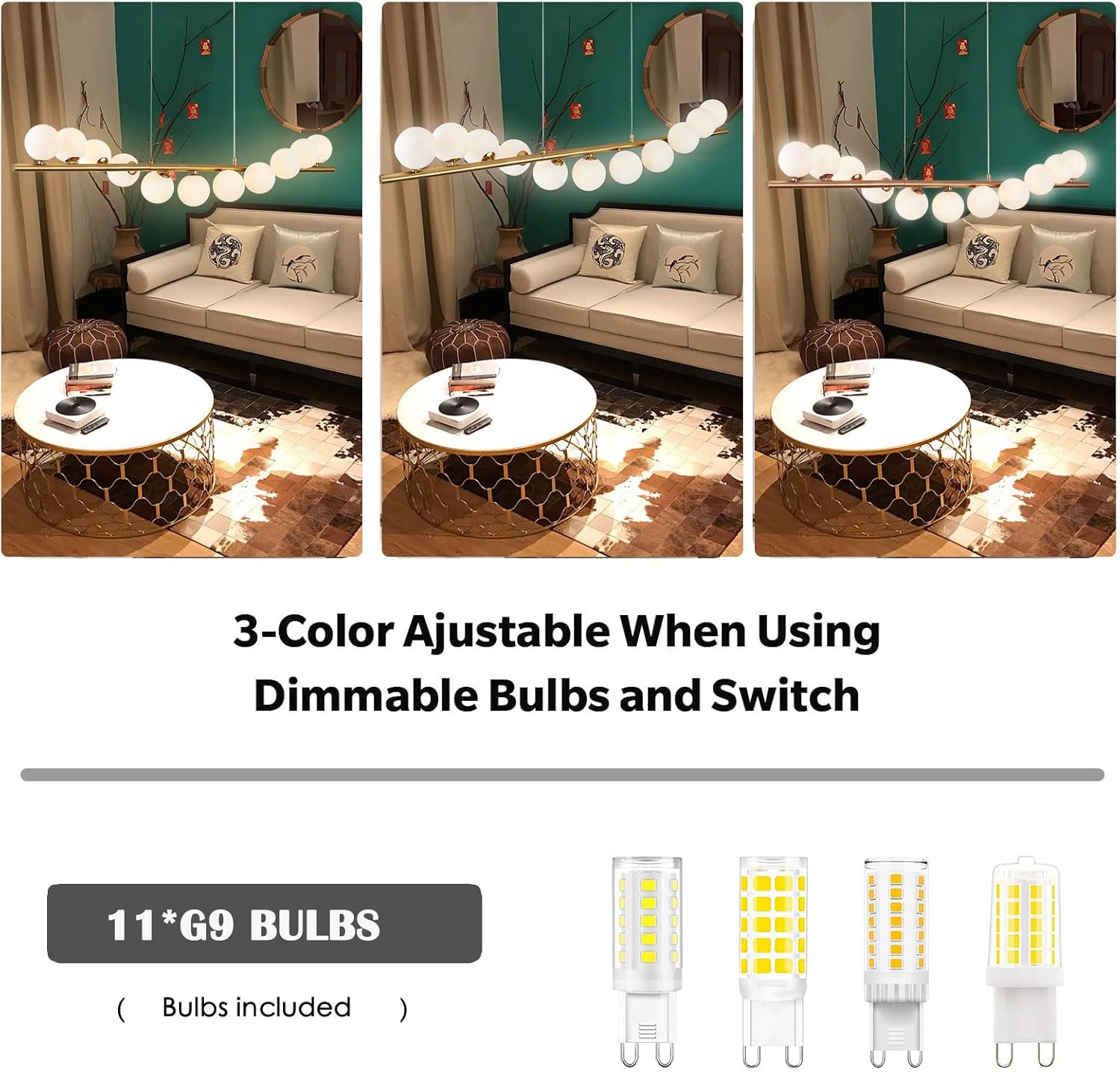 Lámpara de araña moderna de mediados de siglo para comedor, de color dorado, lámpara de burbujas sobre mesa, 11 luces, lámpara colgante lineal para