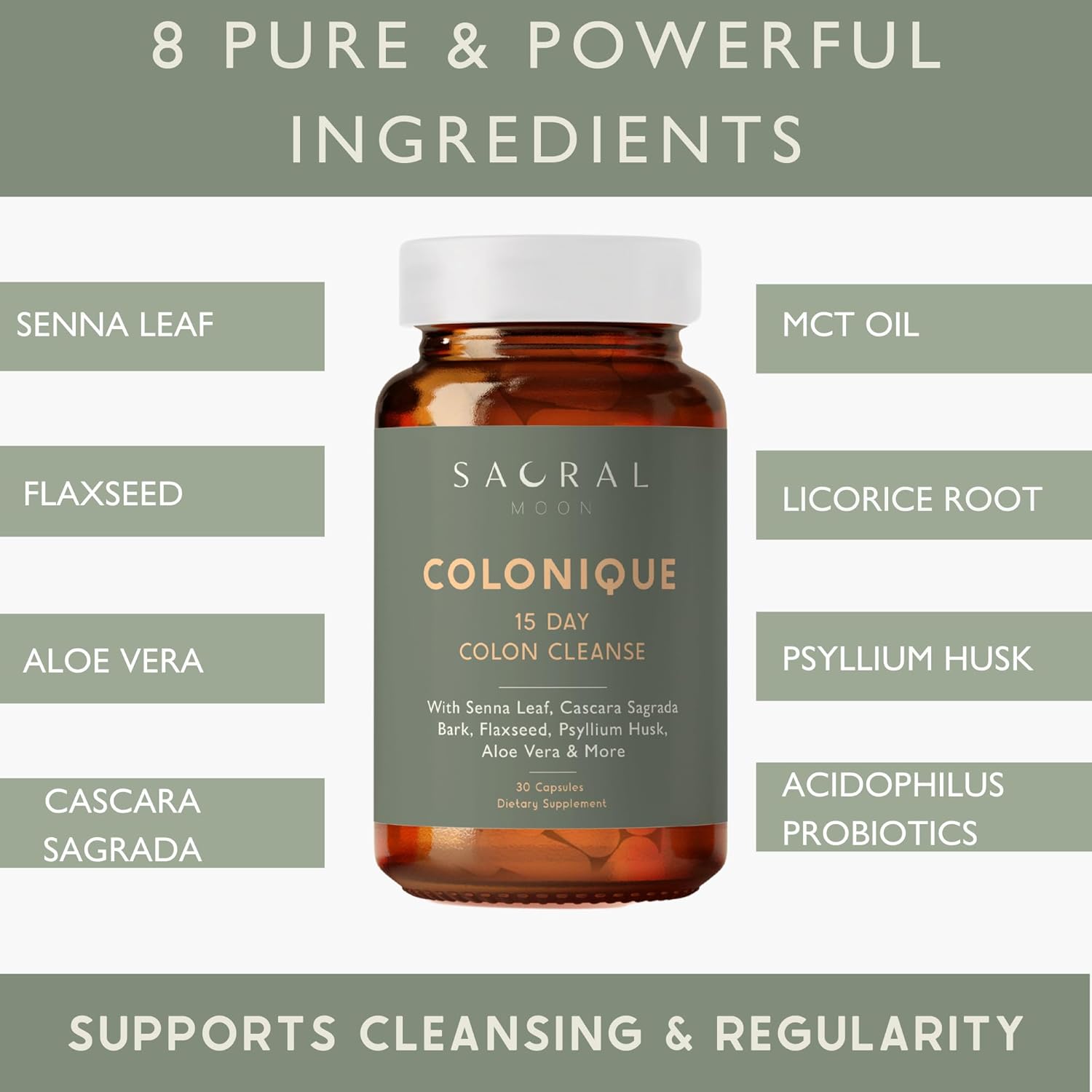 Limpieza de colon de 15 días – Soporte digestivo para limpieza, hoja de senna, cáscara sagrada, cáscara de psyllium, linaza, aloe vera, probióticos