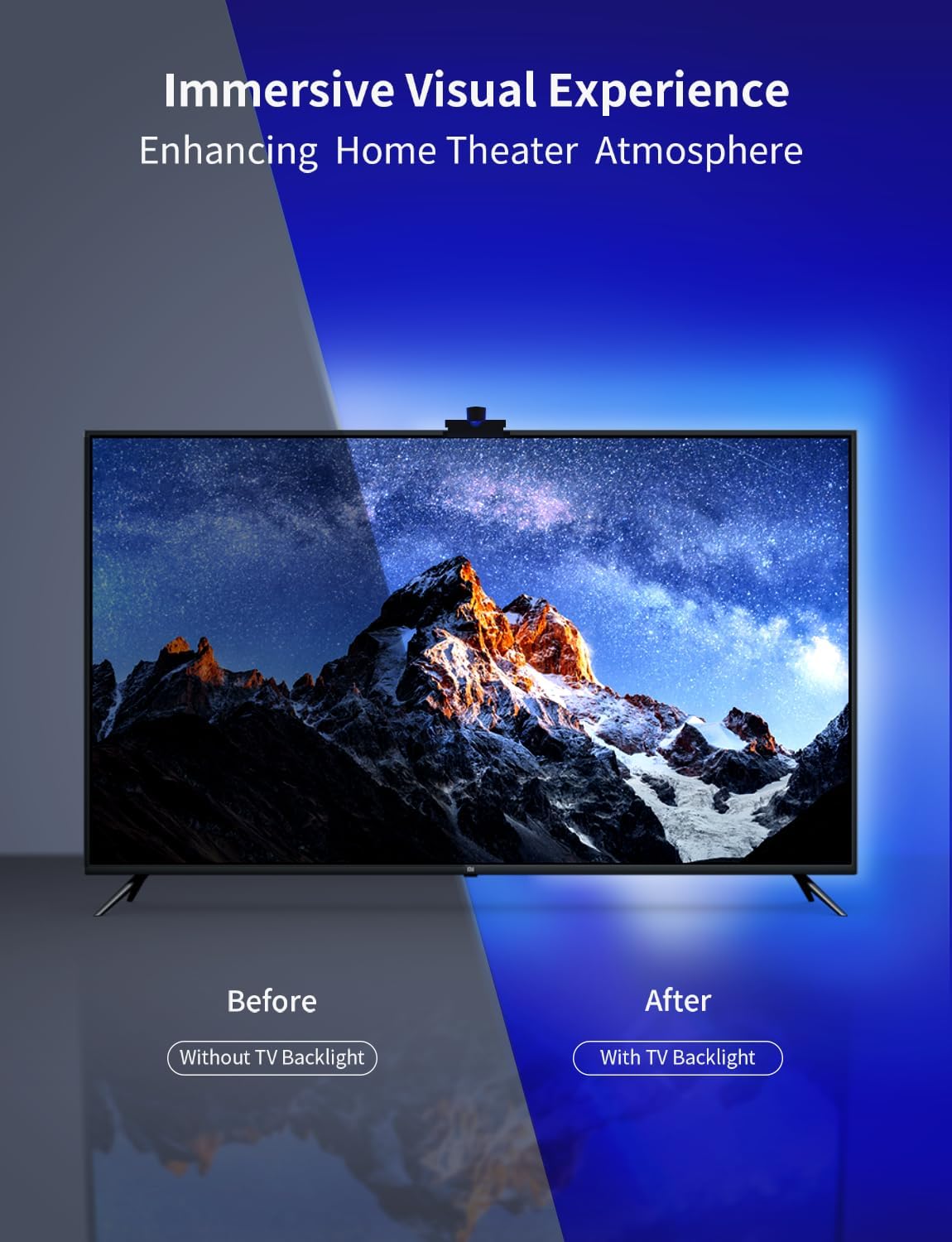 Ailofy Retroiluminación LED Smart TV con cámara para TV de 75 a 85 pulgadas, tira de luces LED de 16.4 pies sincronizada con pantalla y música,