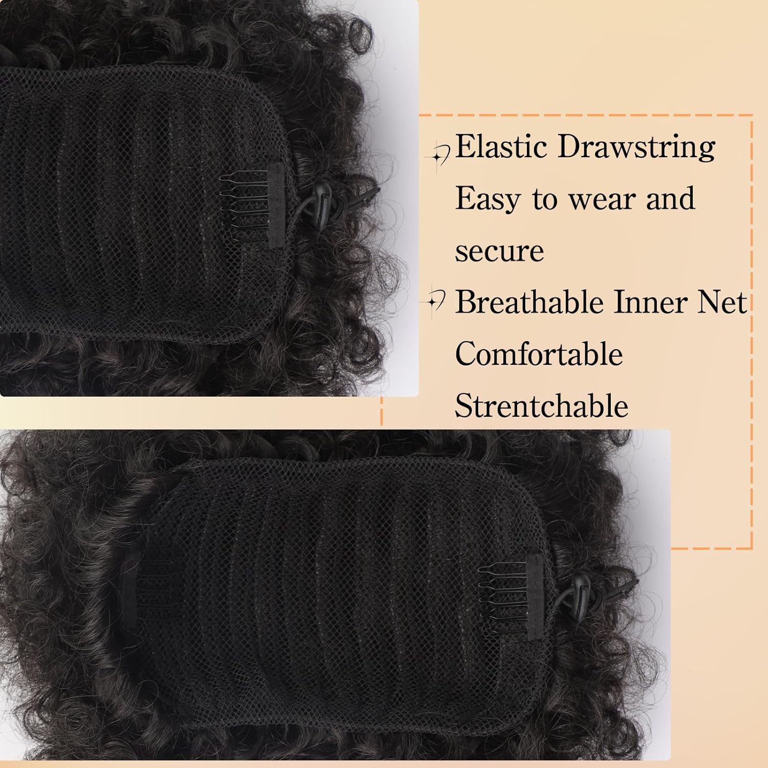 AISI QUEENS Peluca de cola de caballo rizada con cordón y clip para mujeres negras, sintética (mediana (paquete de 1), 2# (negro natural)