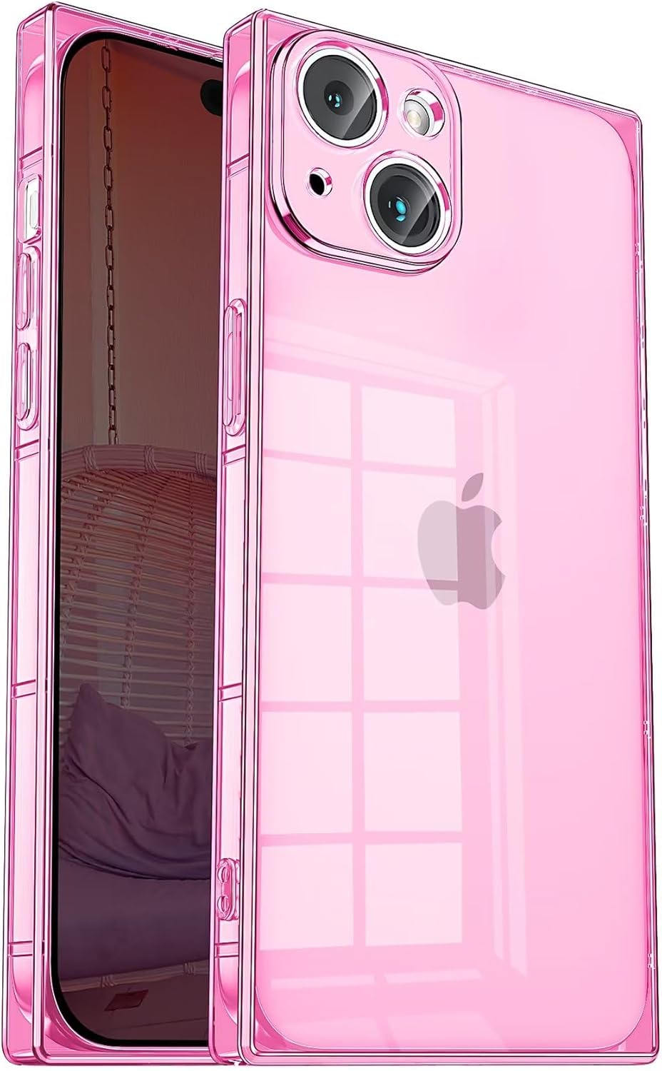 Tzomsze Compatible con funda cuadrada transparente para iPhone 15, protección completa de la cámara y cojín de TPU en las esquinas reforzadas, funda
