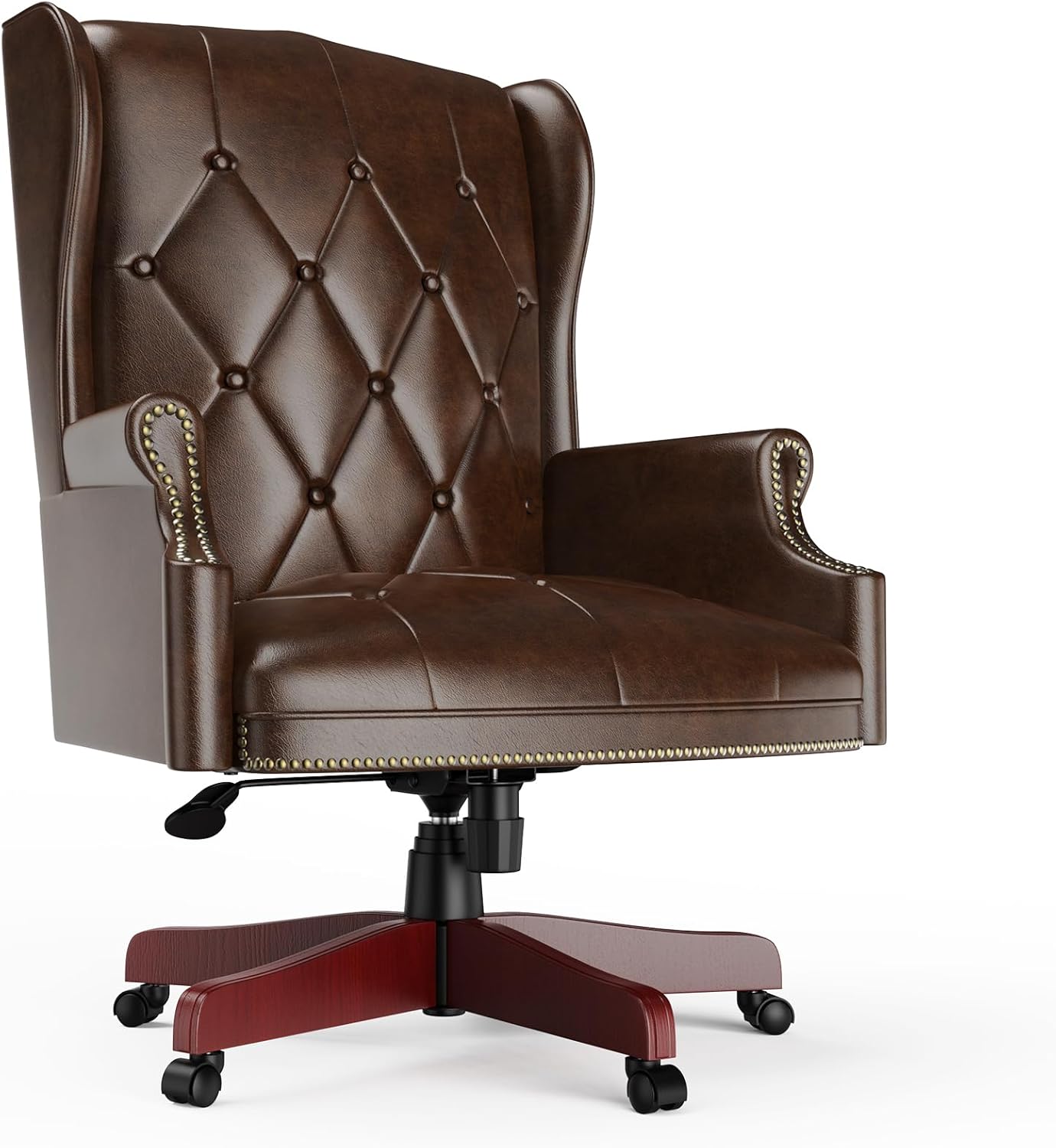 Silla de oficina ejecutiva de cuero con respaldo alto, 330 libras, diseño ergonómico, asiento y respaldo acolchados gruesos, con botones,