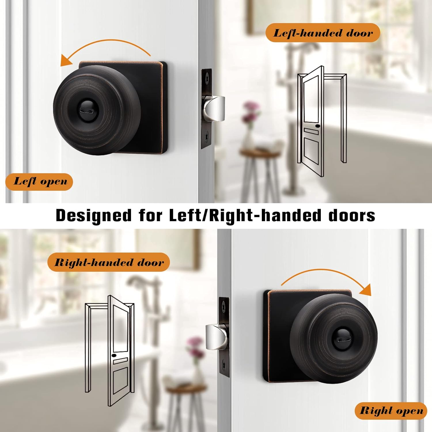 Probrico Pomos cuadrados para puerta de privacidad, pomos de puerta de dormitorio con cerradura, pomo de puerta interior de bronce aceitado para