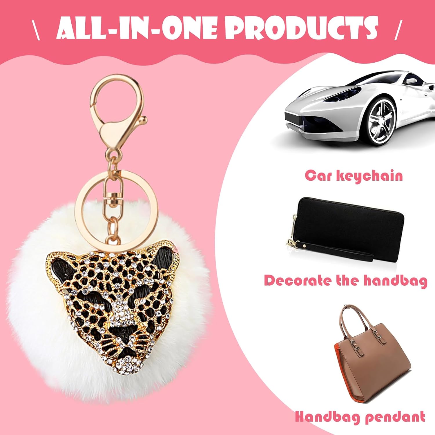 1 colgante decorativo para llave de automóvil, llave de control remoto con diamantes de imitación, cabeza de leopardo, para la mayoría de los