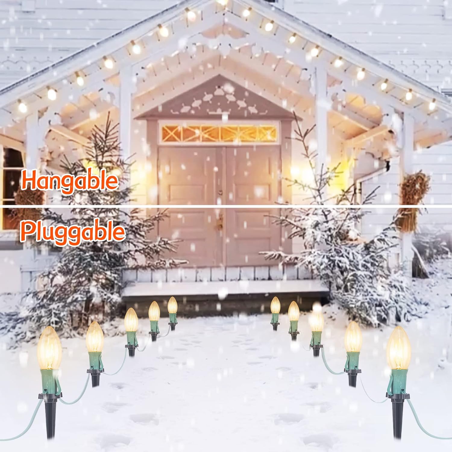 Paquete de 2 luces de camino de Navidad C9 para exteriores, total de 51.4 pies de luces de pasarela con 40 bombillas transparentes, luces de estaca
