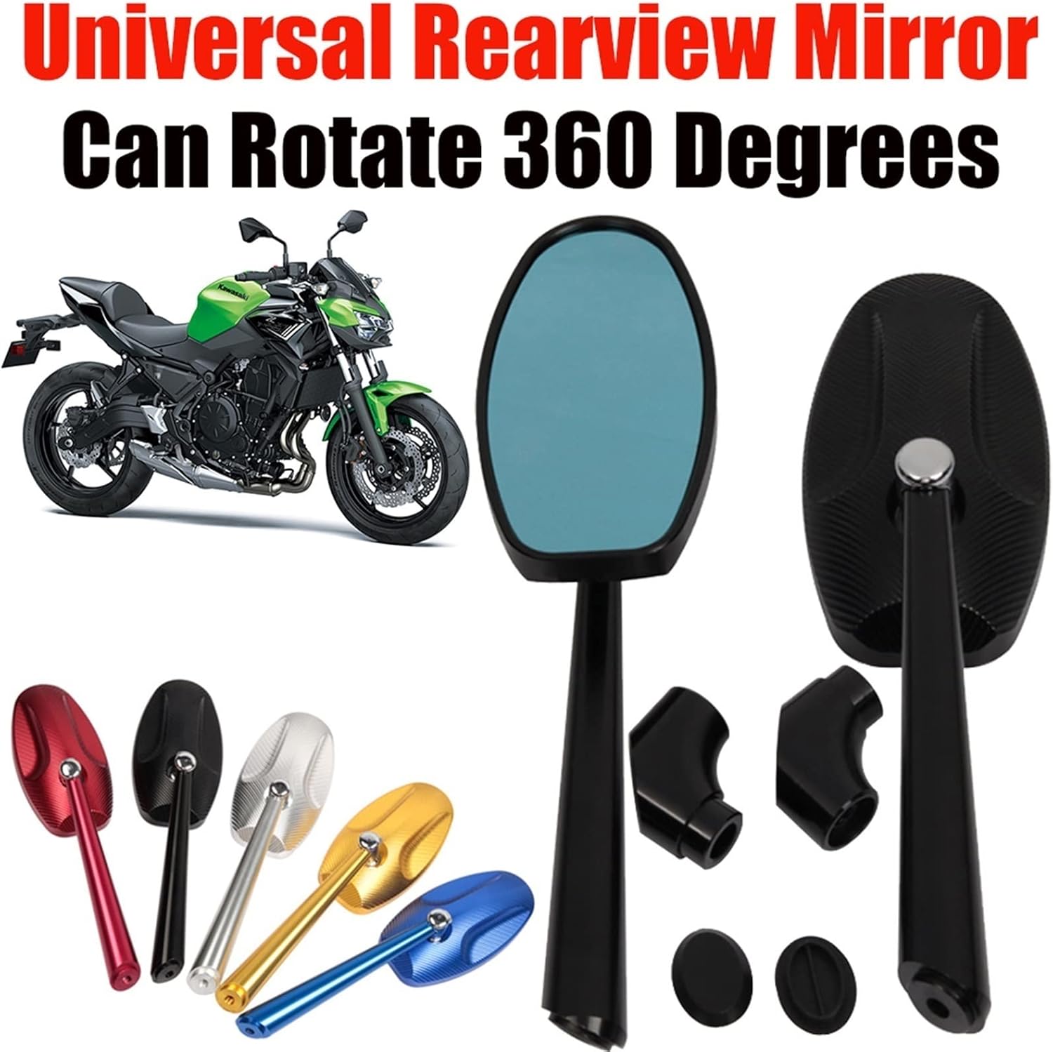 Espejo retrovisor de motocicleta de aluminio CNC, espejo retrovisor azul antirreflejos para Kawasaki para espejos Versys 1000 ZX12R ZX6R ZX636R