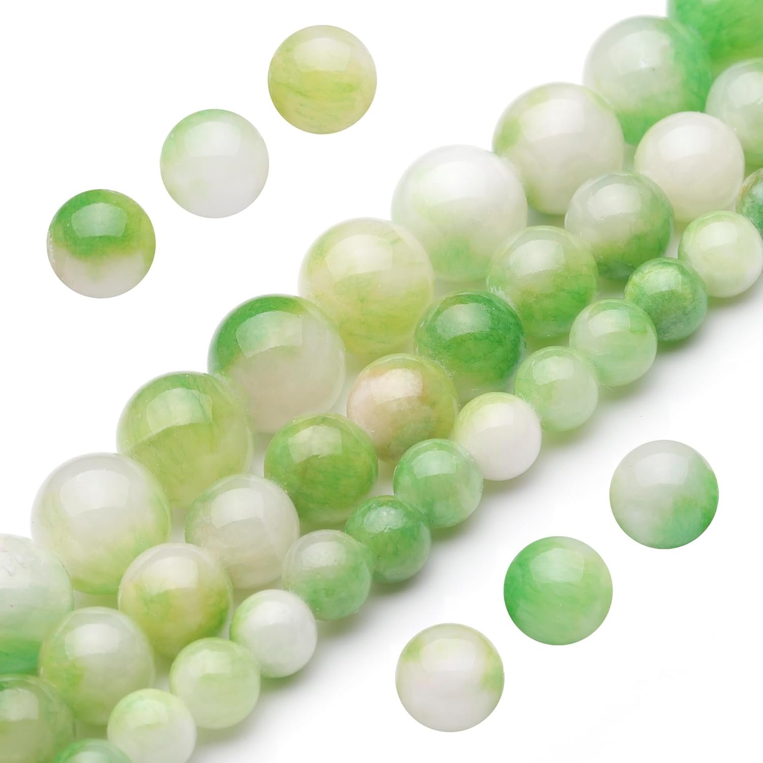 Cuentas de piedras preciosas naturales para la fabricación de joyas, cuentas redondas lisas pulidas de jade verde y blanco de 0.315 pulgadas,