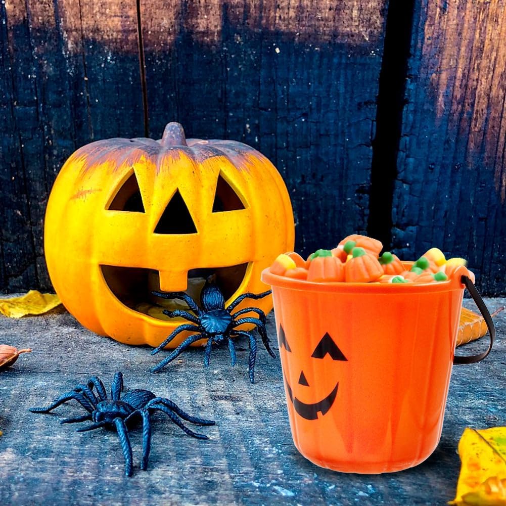 Triumpeek Cubos de calabaza de Halloween, 12 cubos de Halloween Jack O Lantern, cubo de truco o trato, cubos portátiles de plástico para calabaza