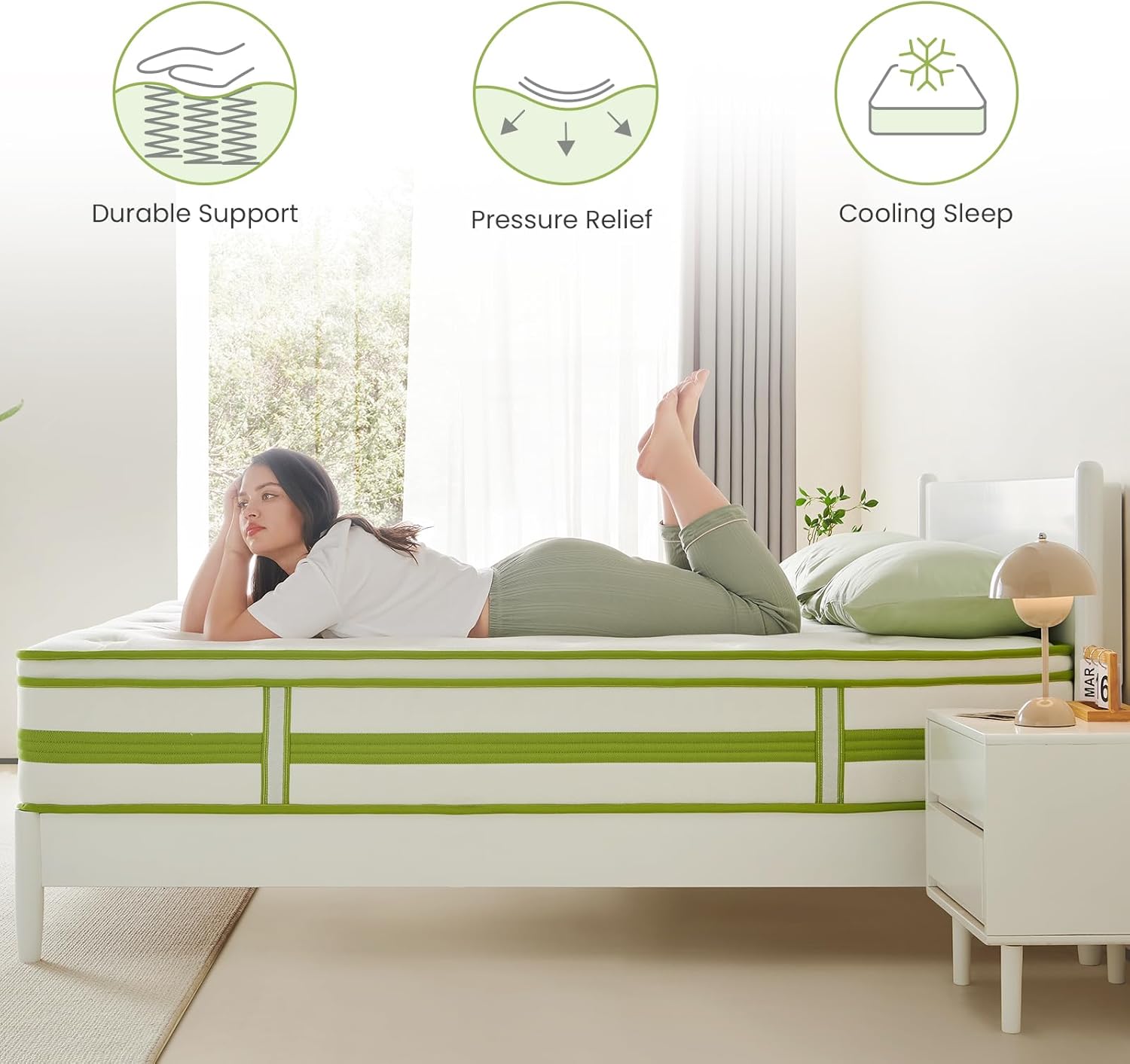 Colchón individual de 12 pulgadas, colchón híbrido en una caja, espuma viscoelástica de gel y resortes embolsados para dormir y aliviar la presión,