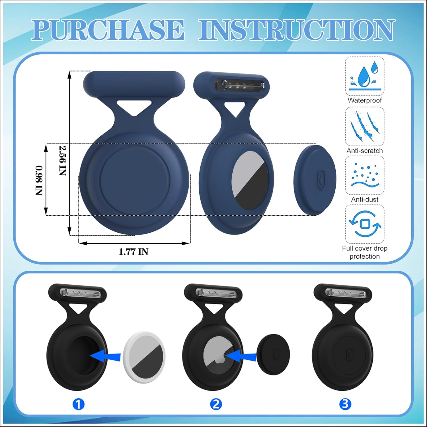 Funda impermeable para Airtag para niños, compatible con Apple Airtag, funda de silicona para rastreador GPS oculto con broche de alfiler, funda