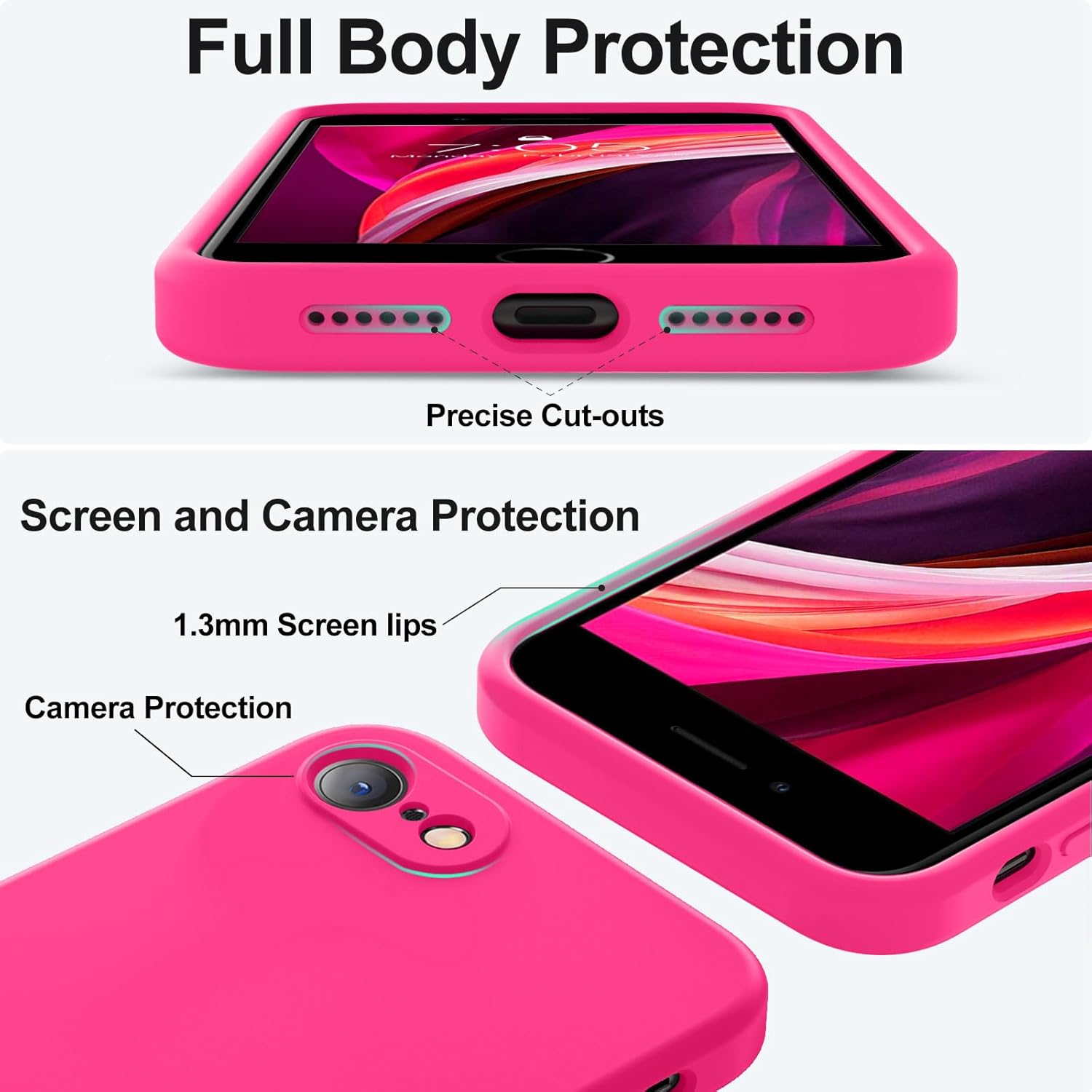 Vooii Funda para iPhone SE 20223rd2020, iPhone 87, silicona líquida mejorada con bordes cuadrados protección de cámara forro de microfibra suave