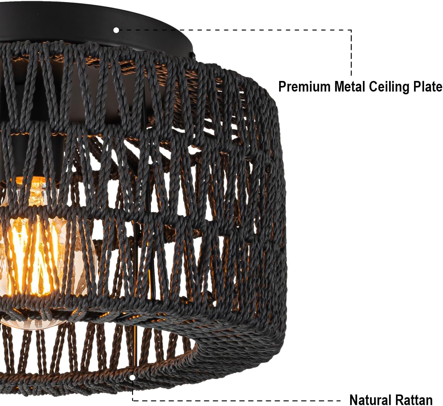 Lámpara de techo de ratán (12 pulgadas, bombilla LED incluida), lámpara de techo bohemia tejida a mano para pasillo, cocina, granja, vestíbulo,