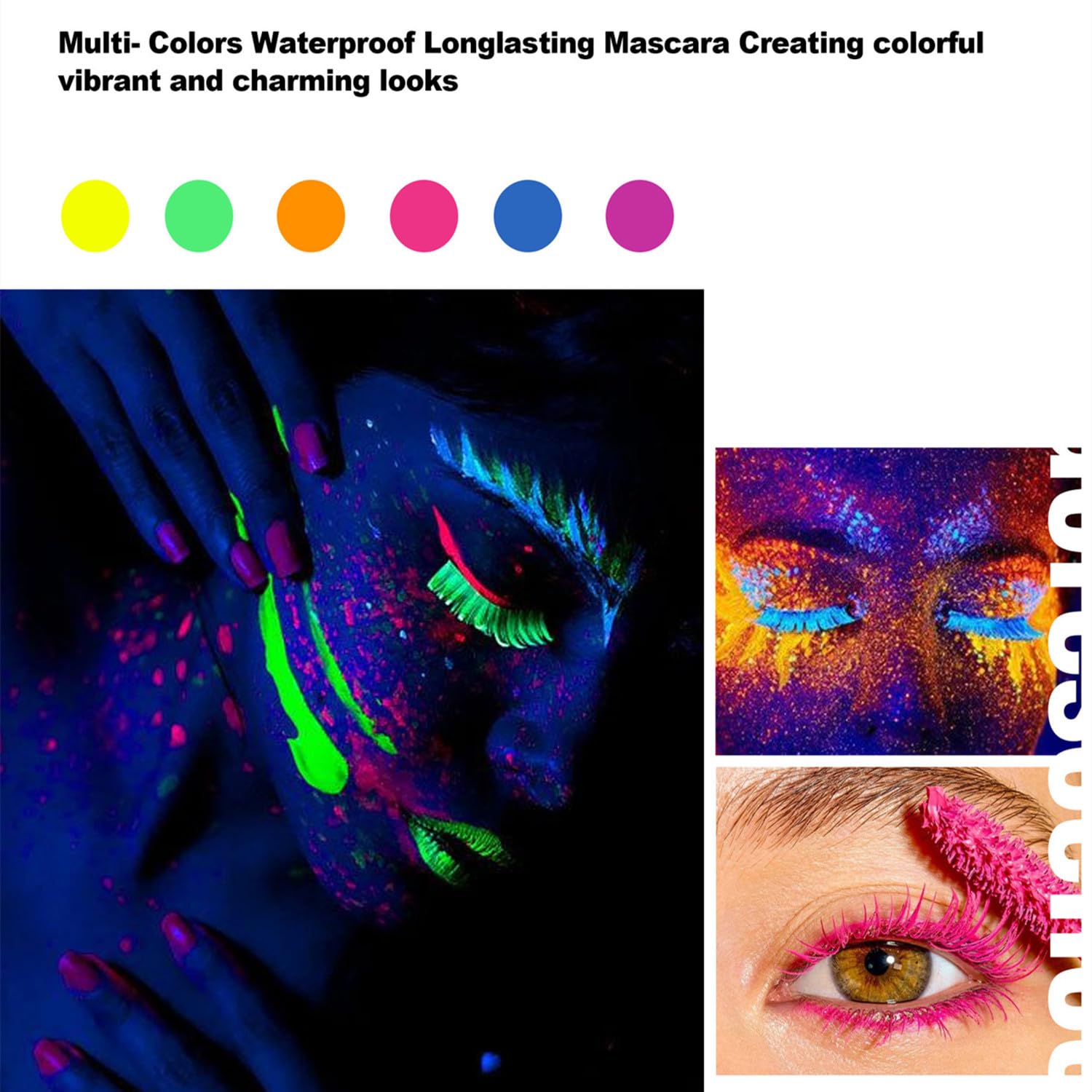 MAEPEOR Máscara de pestañas de neón de 6 colores, resistente al agua y a las manchas, para uso diario y Halloween Navidad (color 05)