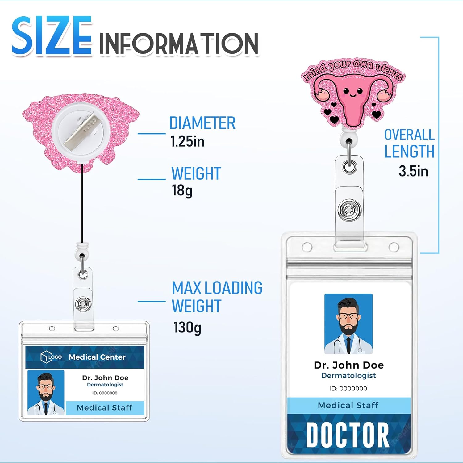 Plifal Soporte retráctil para carretes de útero con clip de identificación para obstetricia, enfermera, enfermería, tarjeta de identificación,