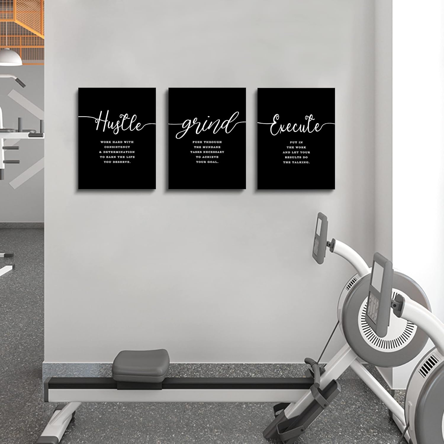 Decoración de oficina, impresiones de ajetreo con citas de ejecución, lienzo enmarcado para pared, arte de pared de oficina, póster grande negro,