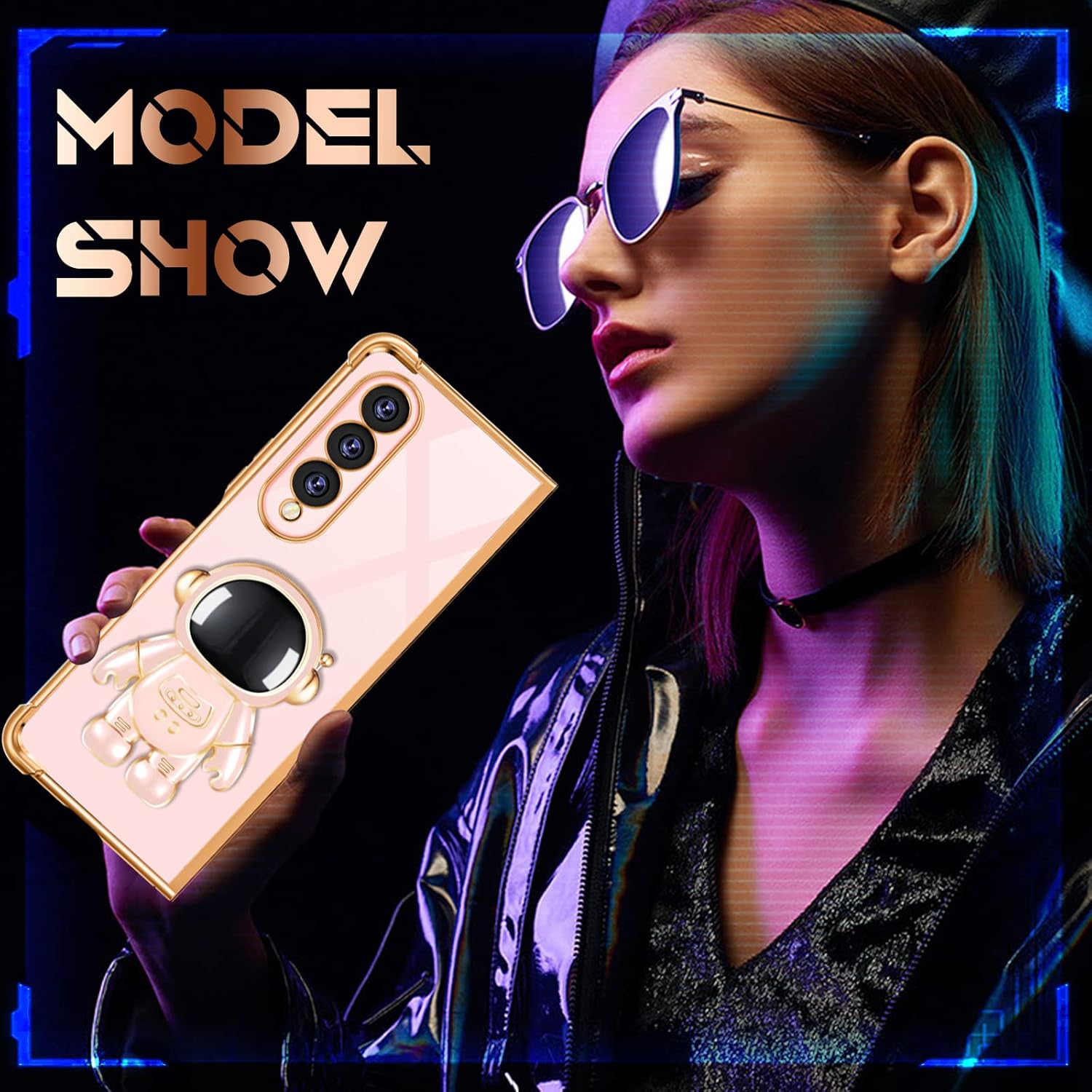 Coralogo Funda para Samsung Galaxy Z Fold 4, diseño de astronauta linda para mujeres y niñas, con soporte oculto de astronauta, diseño 6D para