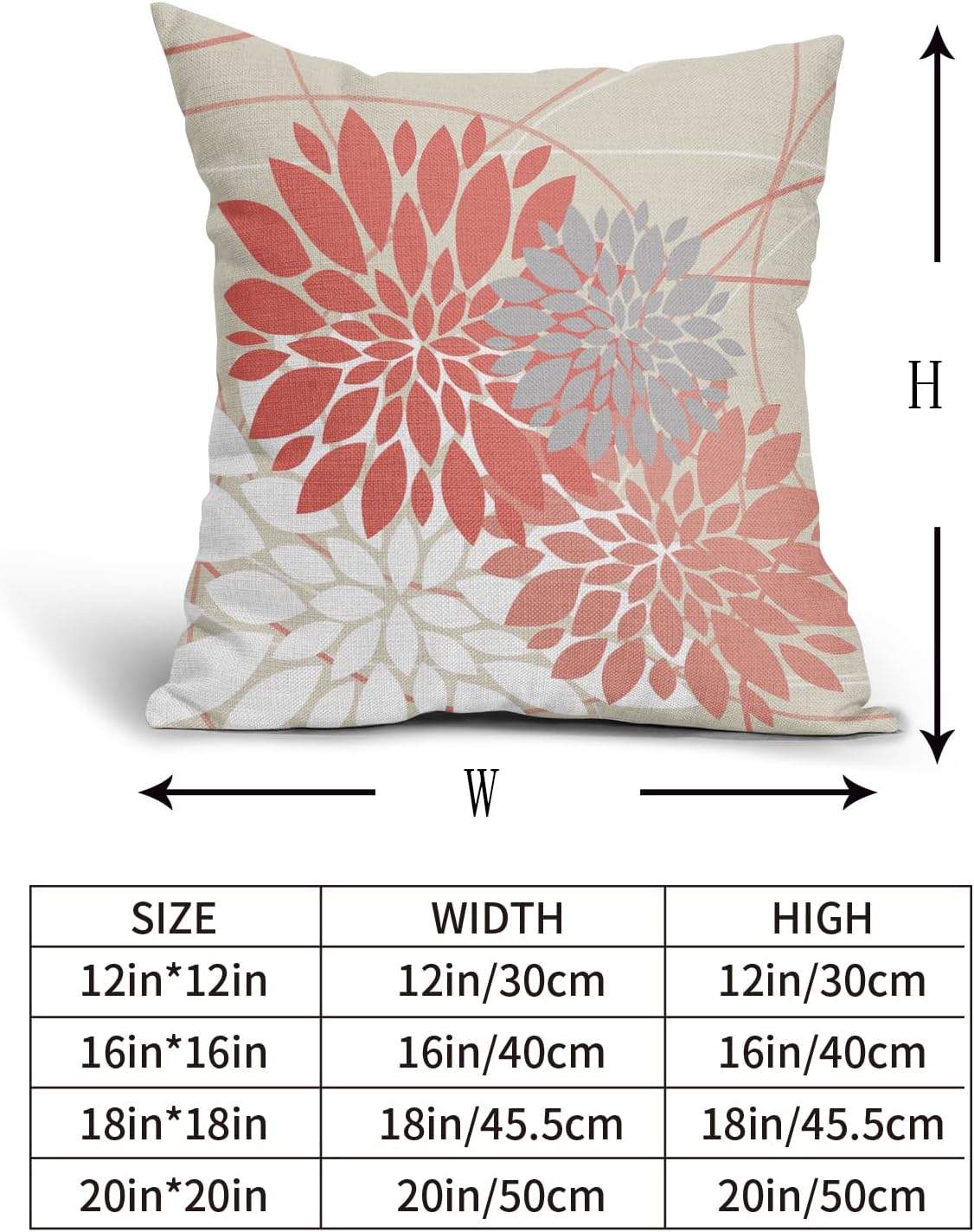 Juego de 2 fundas de almohada coral de 18 x 18 pulgadas, diseño de flores de dalia oscuro y rosa coral claro, decoración de exteriores para el
