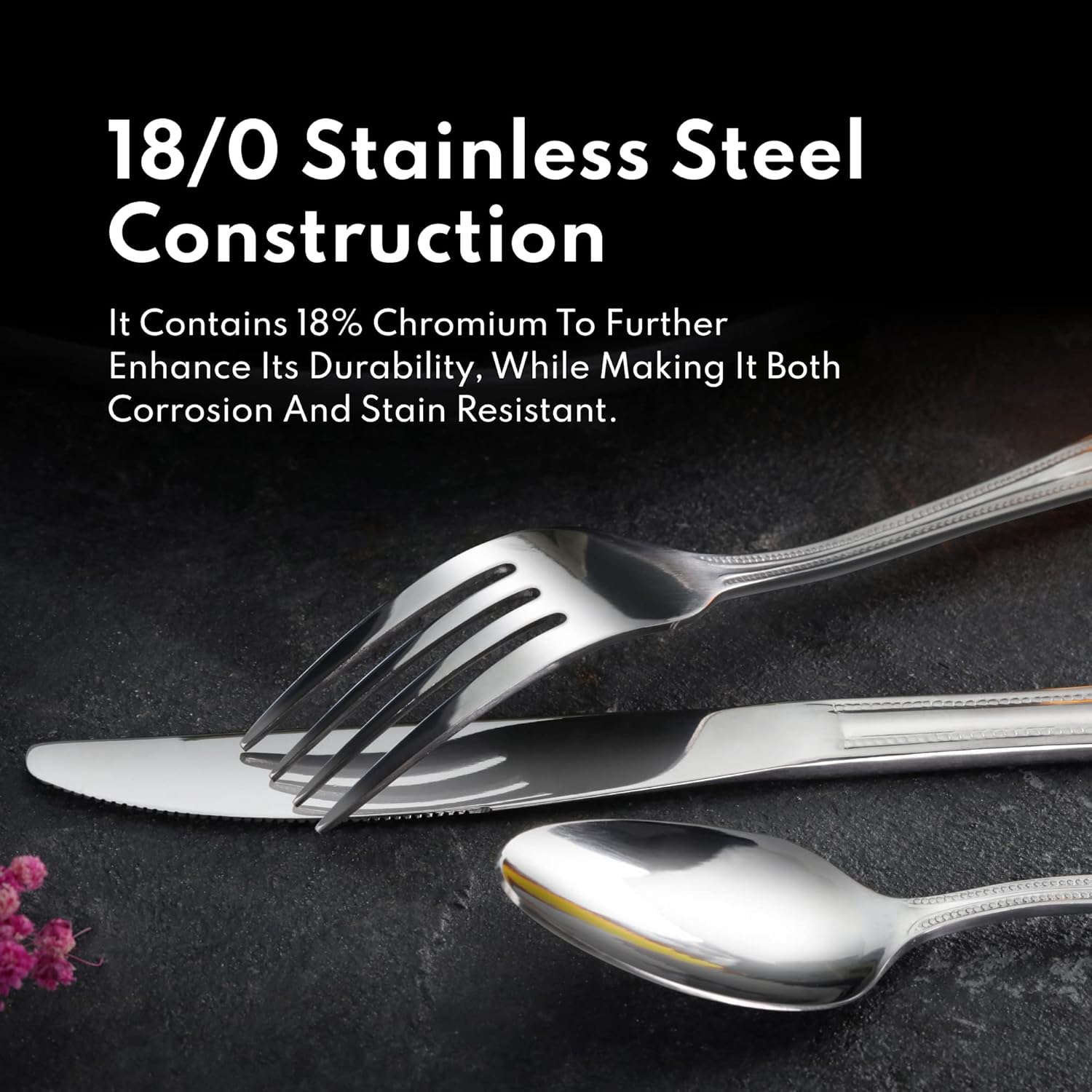 New Star Foodservice 58840 – Juego de cubiertos con diseño de rosa (3 piezas, acero inoxidable), Vajilla, Plateado