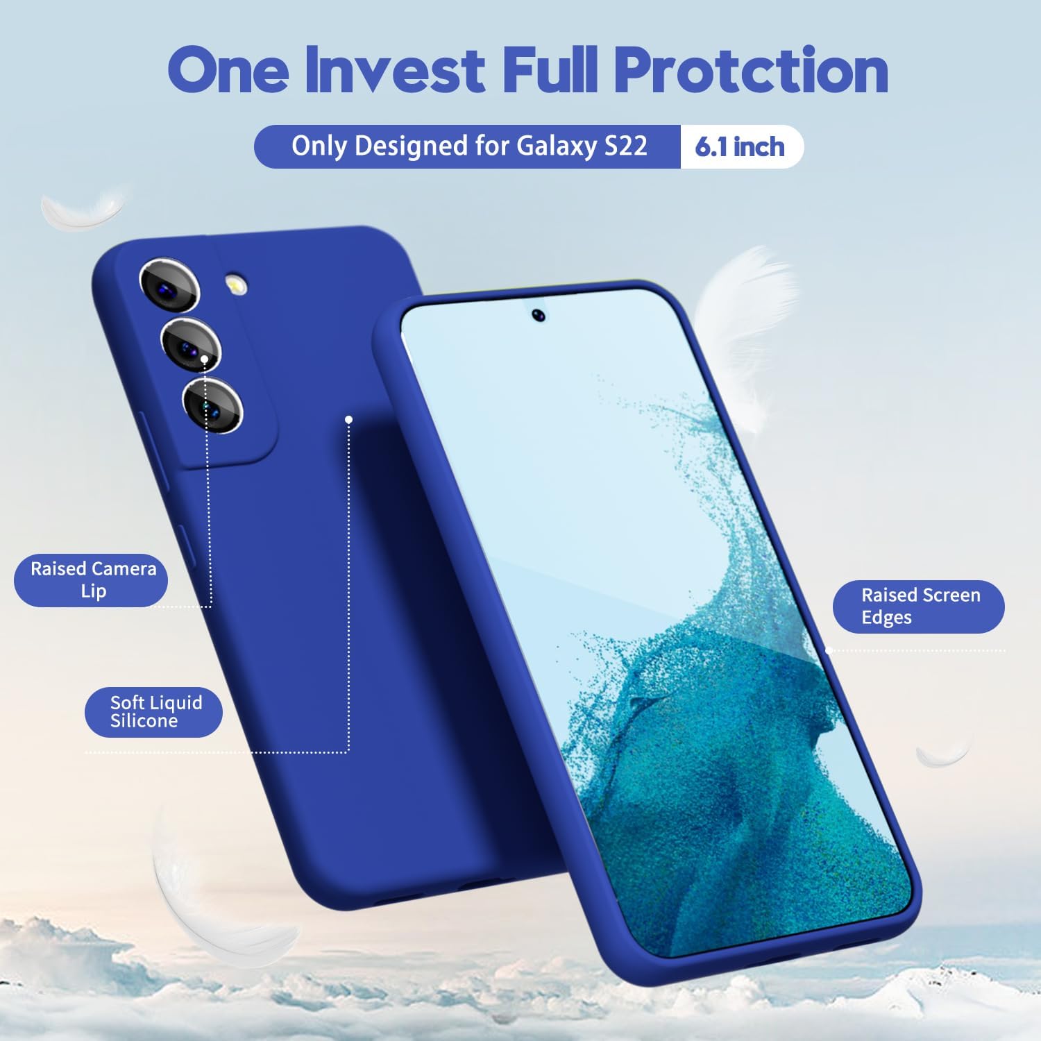 oakxco Funda para teléfono Samsung Galaxy S22 de silicona líquida, bonita funda de gel de TPU suave y delgada para mujeres y niñas, diseño estético,