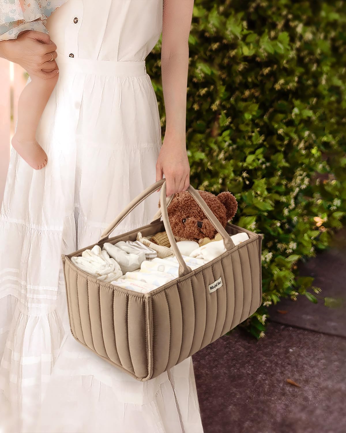 Blissful Diary Cesta de pañales para bebé, elegante organizador de pañales para bebé, cesta de almacenamiento para pañales, lista de regalos para