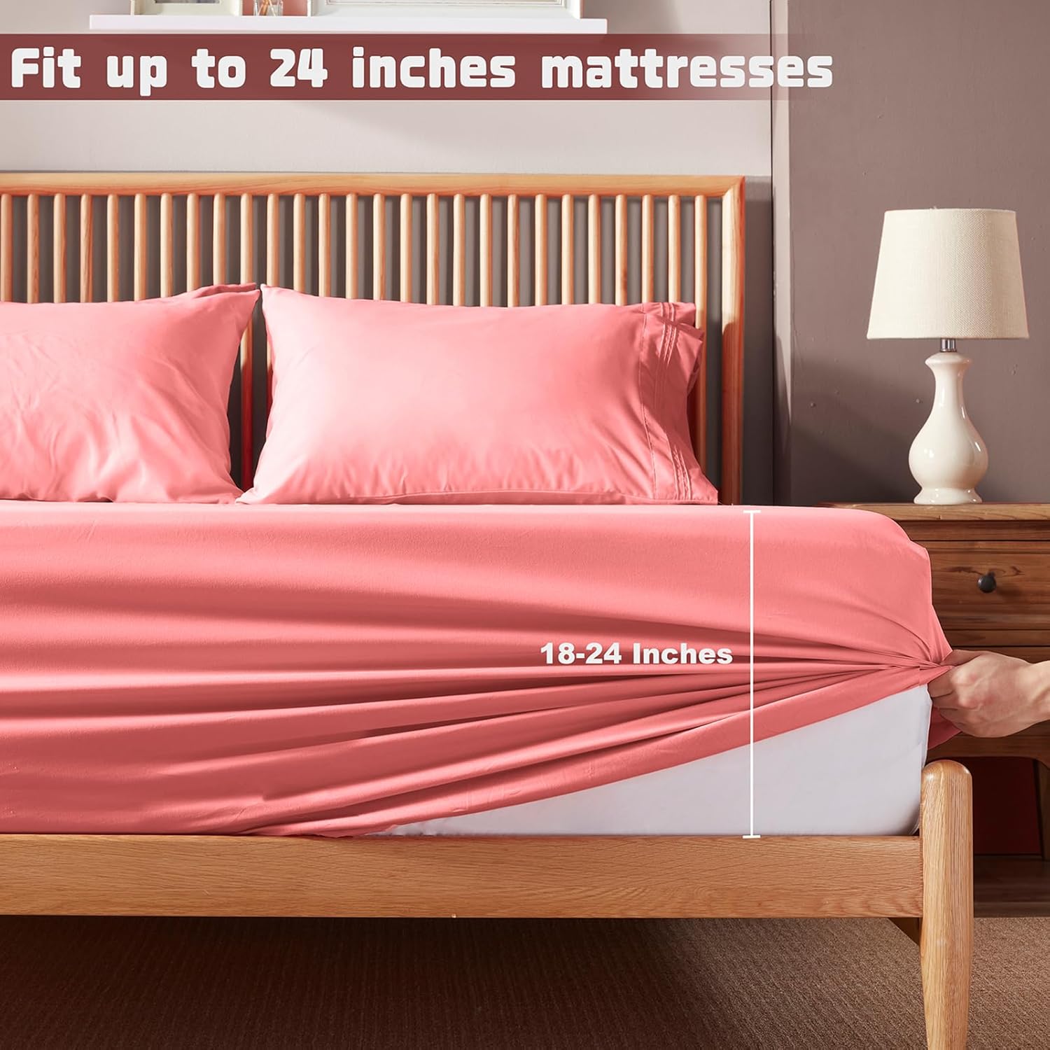Homiest Juego de sábanas de bolsillo extra profundo, 6 piezas de sábanas de color rosa suave de 18 a 24 pulgadas, sábanas de microfibra de 1800