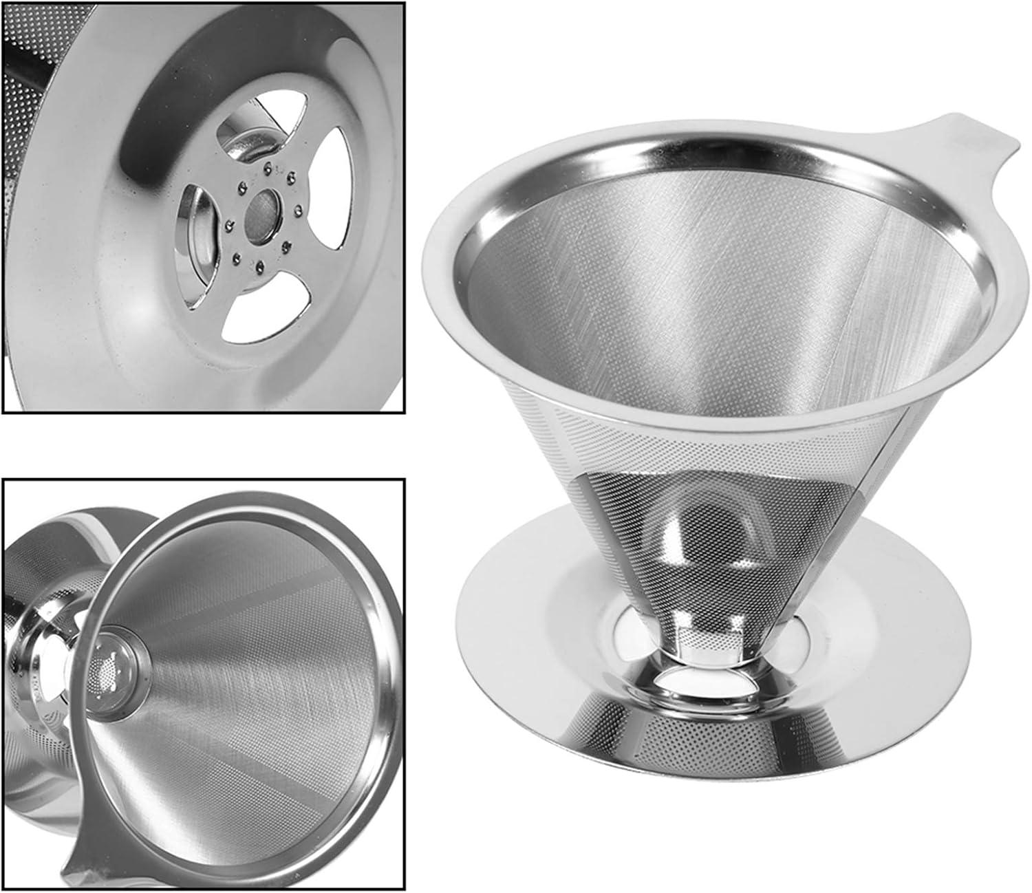 Vierta sobre el gotero de café, filtro de acero inoxidable, filtro de café reutilizable, soporte de taza de filtro de malla de doble capa, uso en