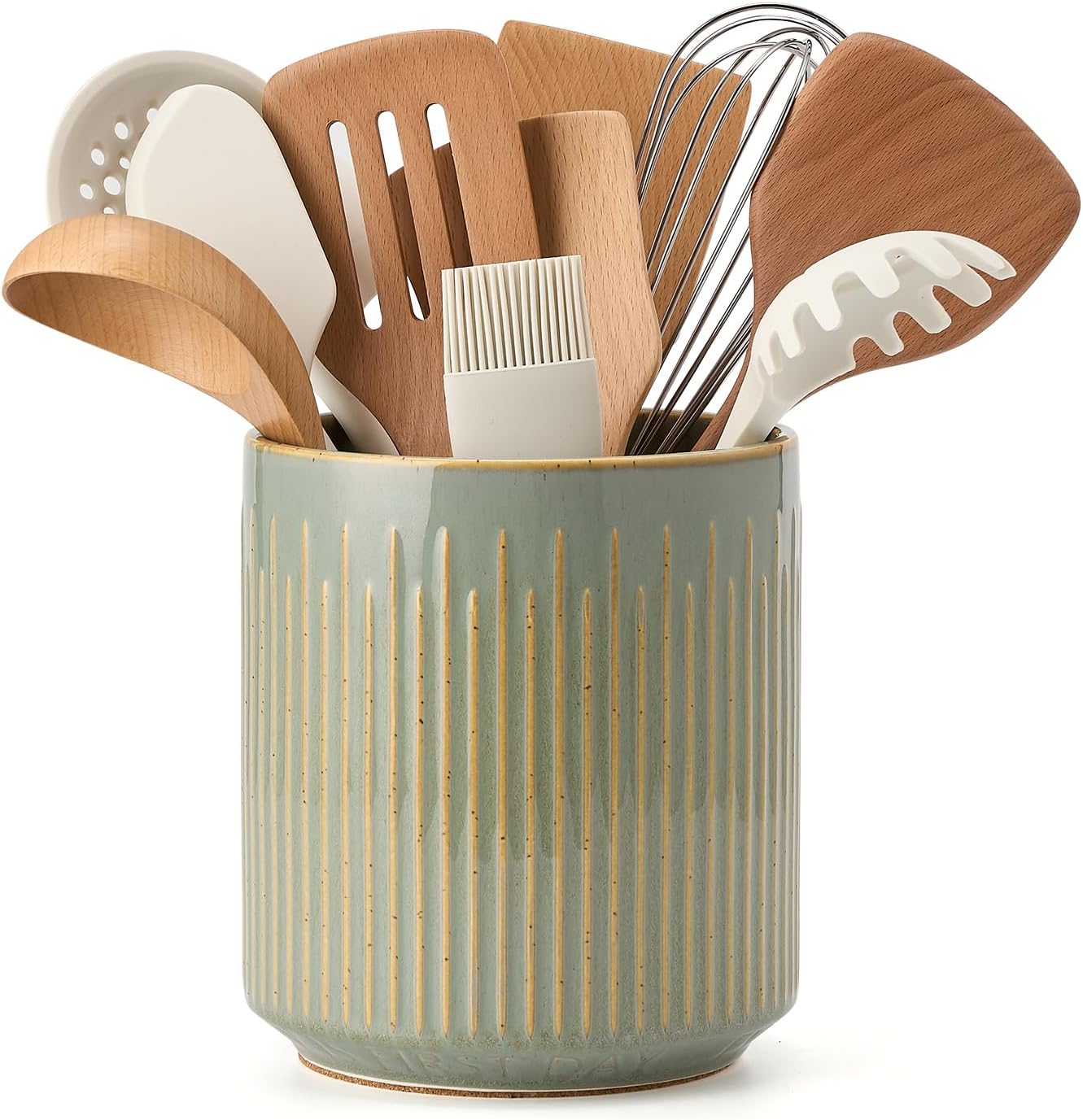 JIEMEI HOME – Soporte para utensilios de cocina, recipiente estable de cerámica para encimera de cocina, organizador grande de utensilios de 7.2
