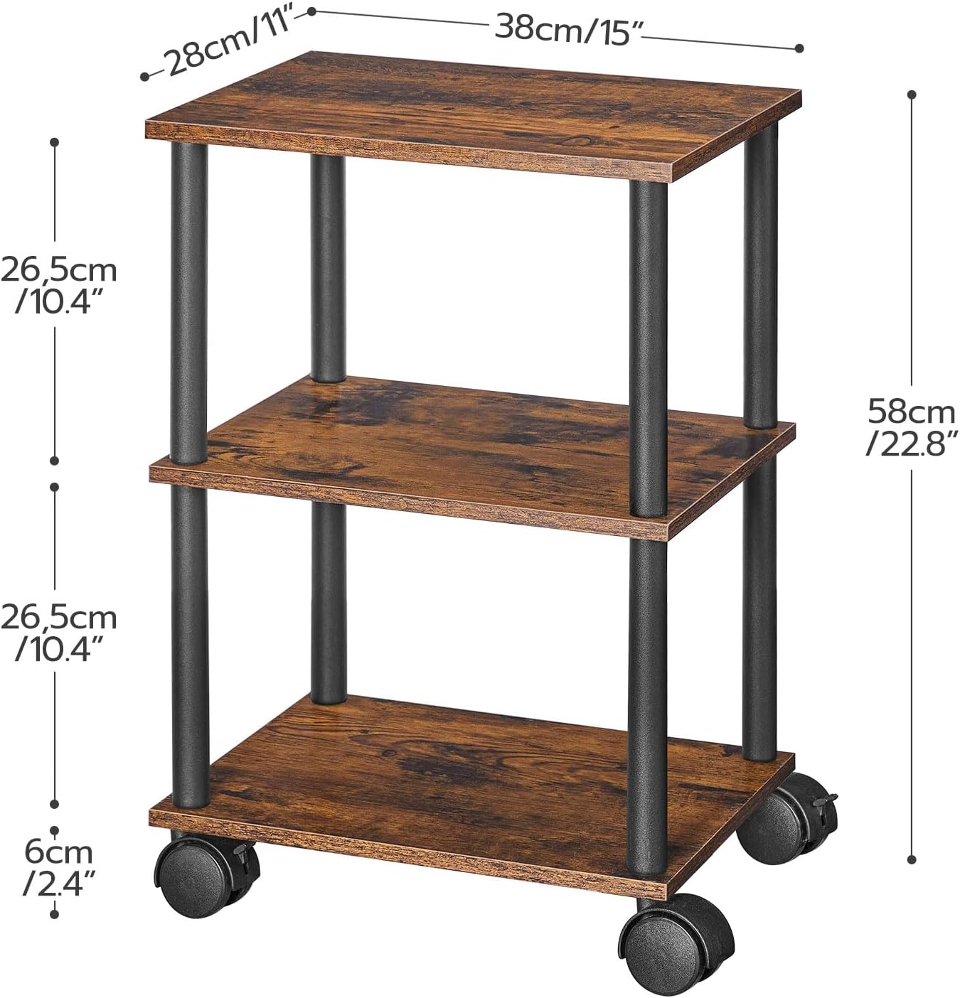 HOOBRO Soporte para impresora, carrito industrial de 3 niveles para impresora debajo del escritorio con estante, estante de máquina resistente con