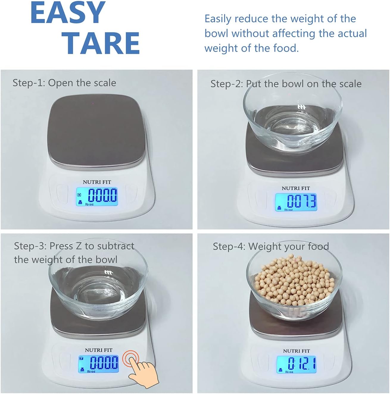 NUTRI FIT Báscula digital de cocina para alimentos, gramos y onzas, báscula ultradelgada, portátil, para hornear, cocinar, acampar, tara inoxidable,