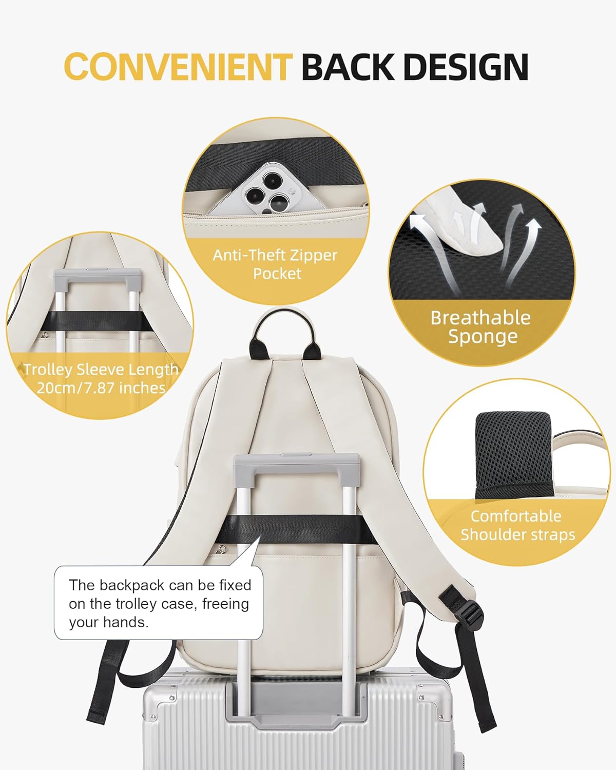 VECAVE Mochila ligera para mujeres y hombres, mochila casual de viaje para laptop, A1-beige-2, Mochila casual