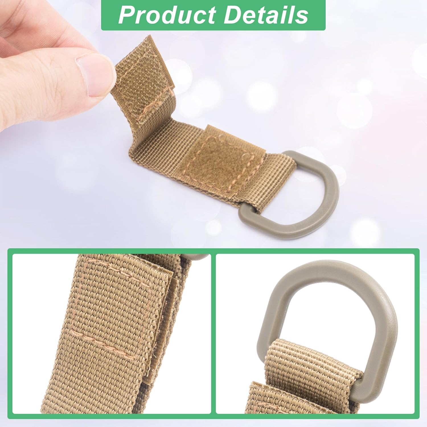KIKOOD 6 adaptadores tácticos de anillo en D de 3.0 in x 1.4 in, clip de metal para bolsa táctica a prueba de óxido, cinta mágica no se decolora,