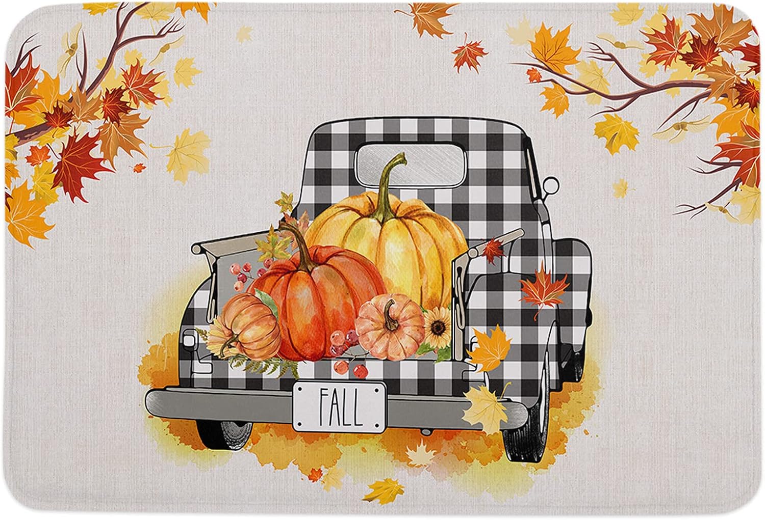 Thanksgiving Sponge Beth Mat, Indoor Bathroom Mat Absorb Water, Non Slip Washable Mud Dirt per Mats Rugs for Entrance, Farm Truck with Pumpkin Fall