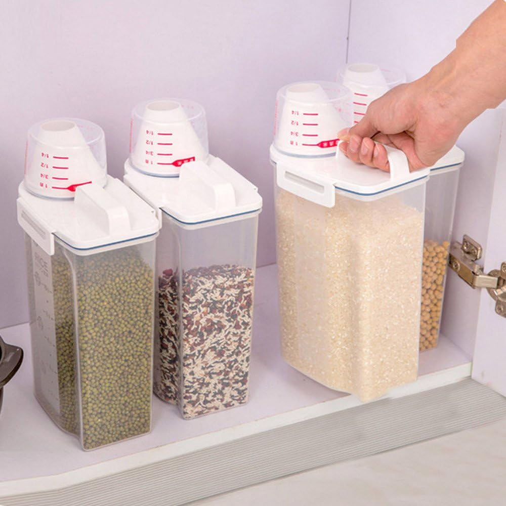 Juego de recipientes de almacenamiento de alimentos con tapa, plástico sin BPA para cocina y despensa, organizador hermético portátil para arroz,