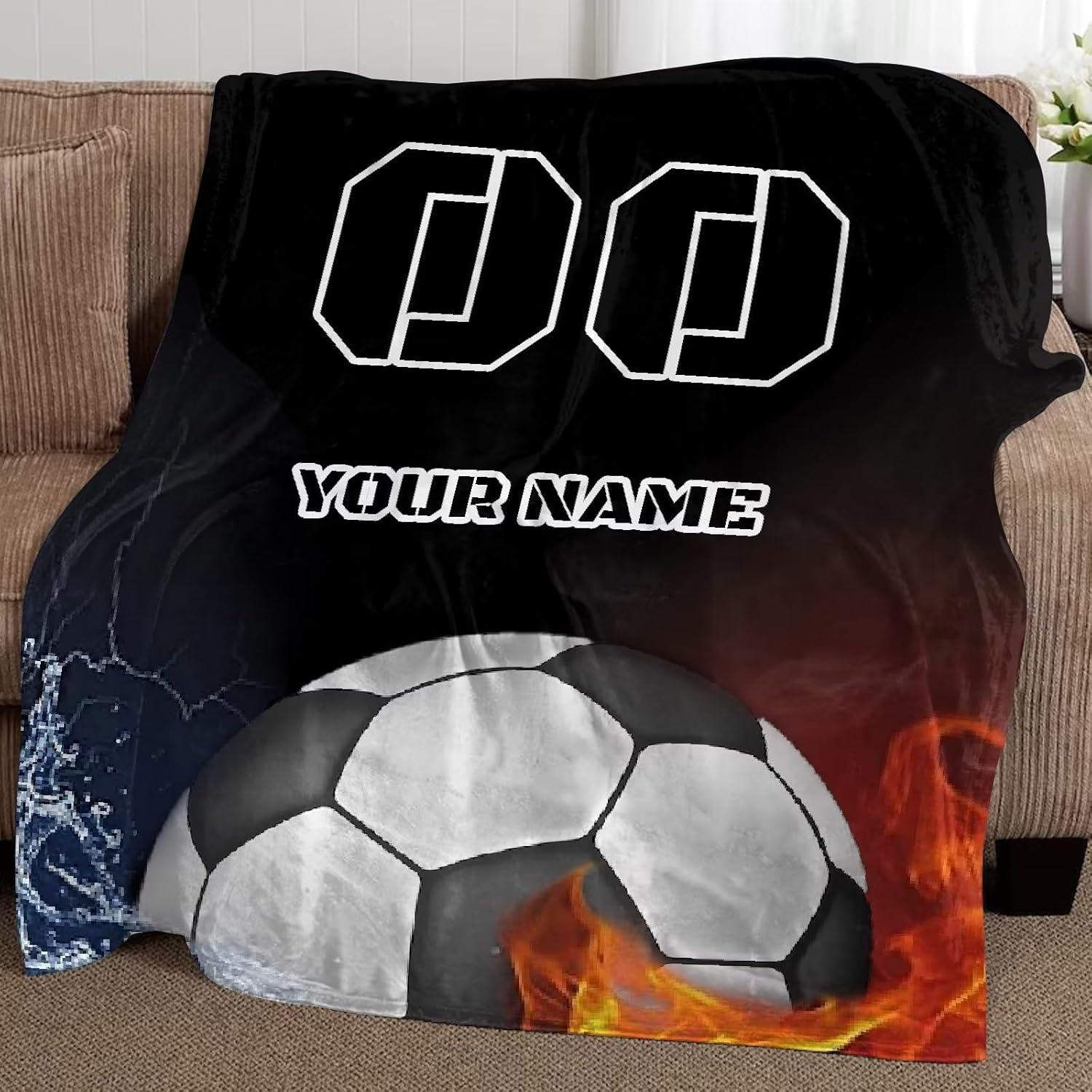 Tuoxiukan Manta de fútbol personalizada con nombre, manta personalizada para niñas y niños, mantas de números personalizados para equipo de fútbol,