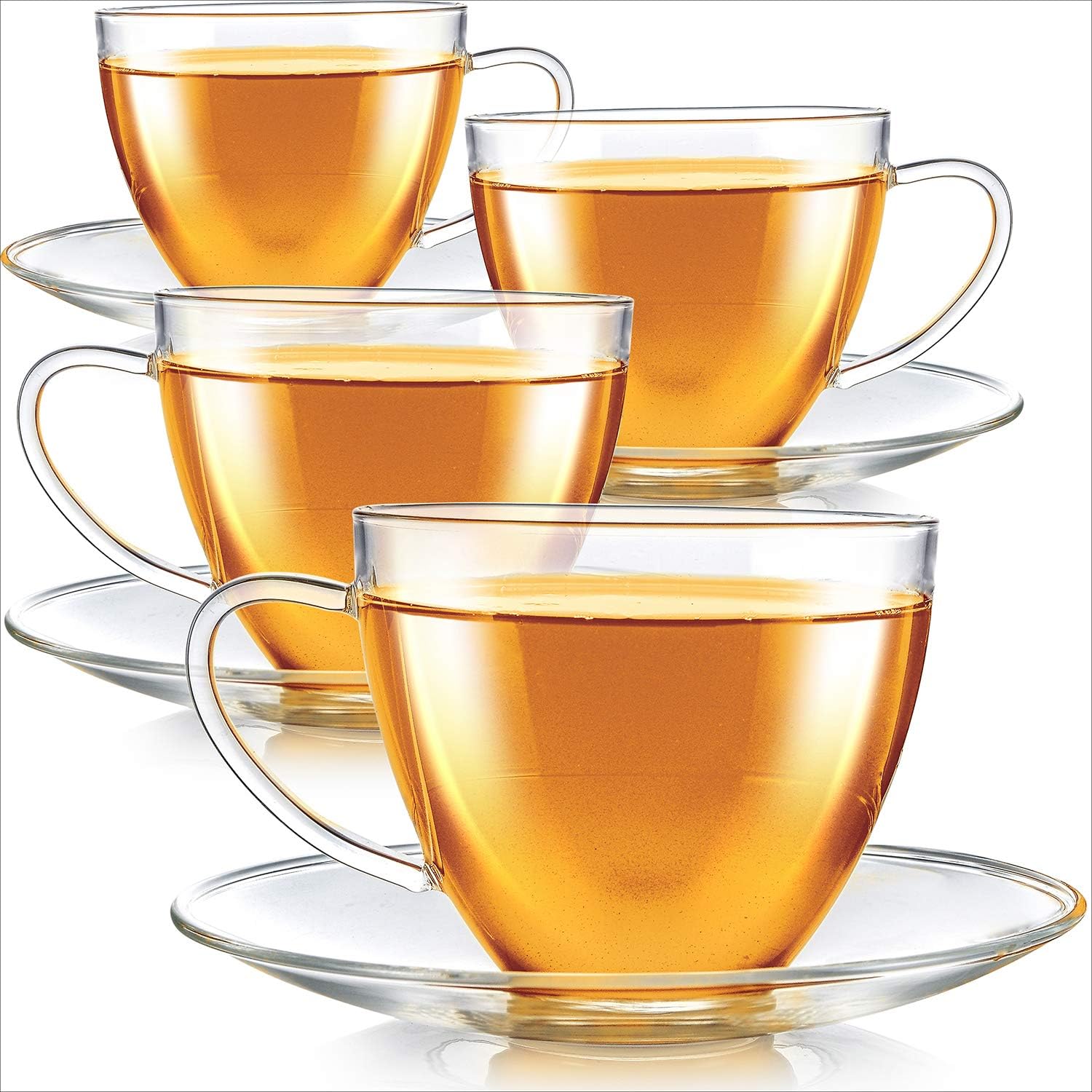 Teabloom Royal – Juego de tazas de té y platillo, 4 unidades, tamaño grande, capacidad de 12 onzas11.8 fl oz, diseño clásico cristalino, juego de