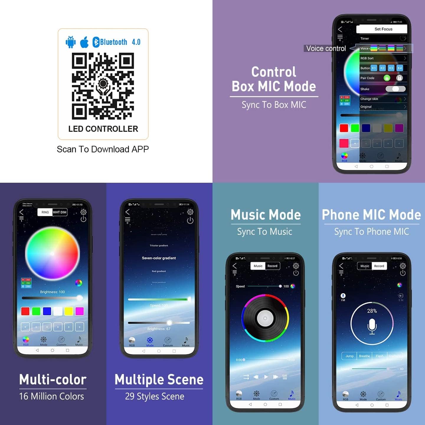 Icbeamer – Tira de luz LED para interiores bajo el asiento con control de teléfono inteligente, color mate, con función activa