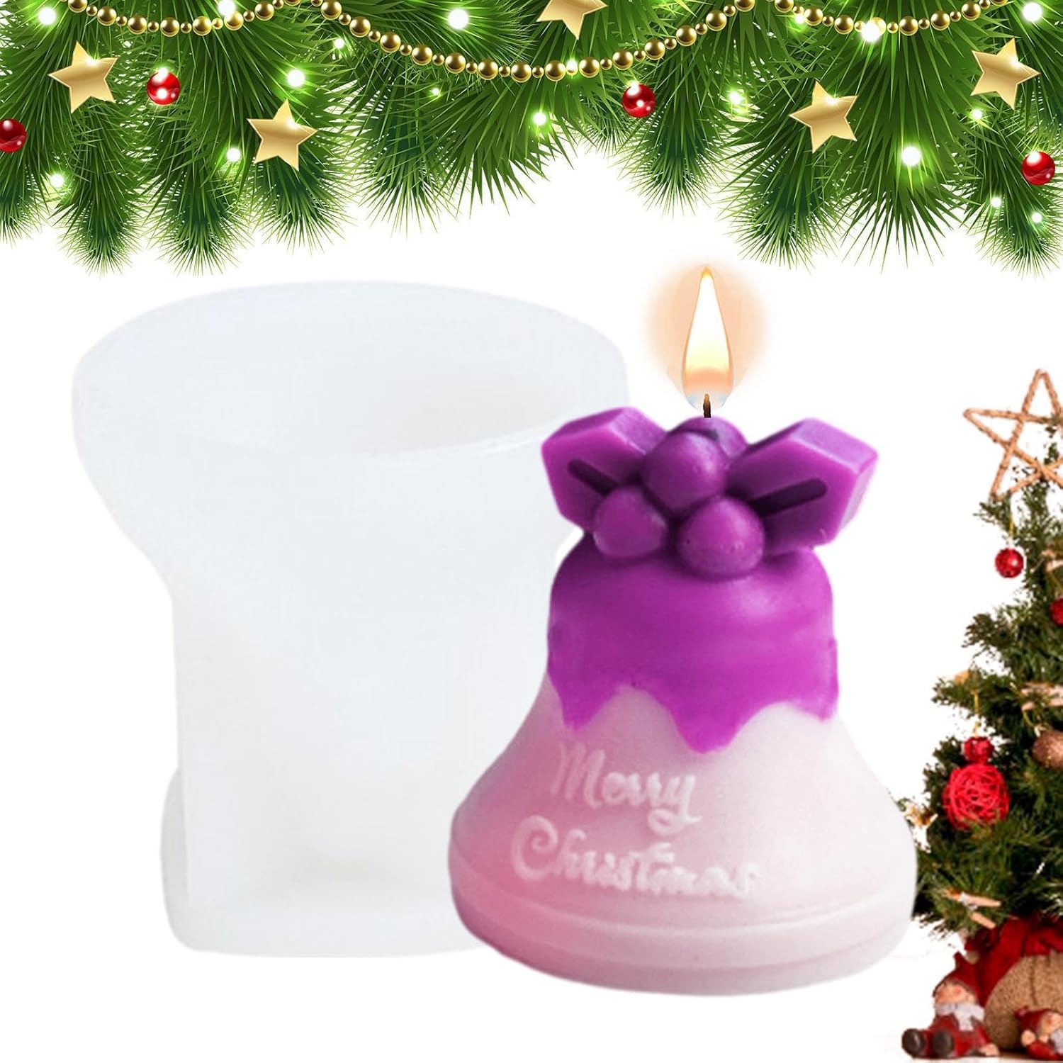 Molde de vela de Navidad 3D, molde de vela de muñeco de nieve de Navidad, molde de silicona con forma de campanas de alce de Navidad 3D para hacer