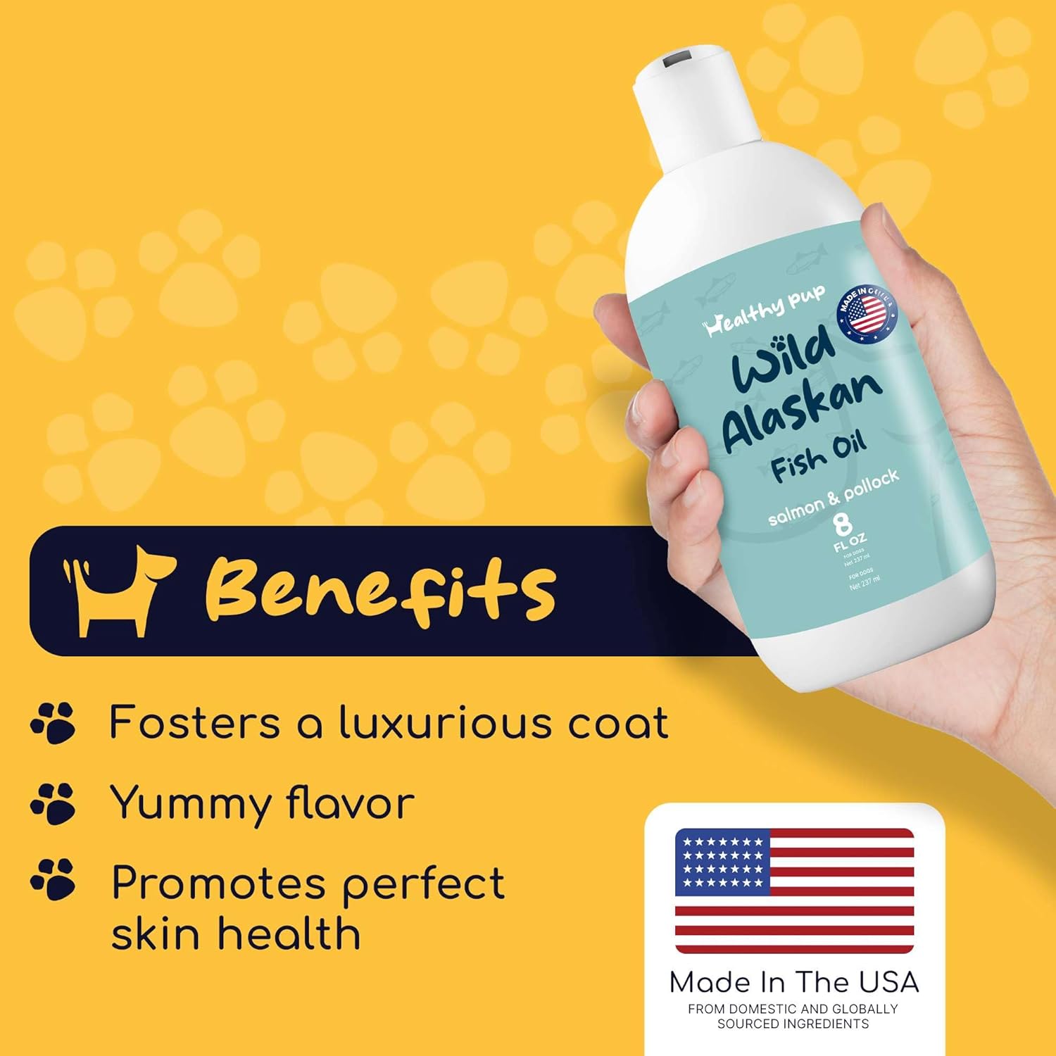 Aceite de salmón salvaje de Alaska para perros con aceite de abadejo, 8 onzas de aceite de abadejo y salmón, aceite de pescado Omega 3, EPA y DHA,