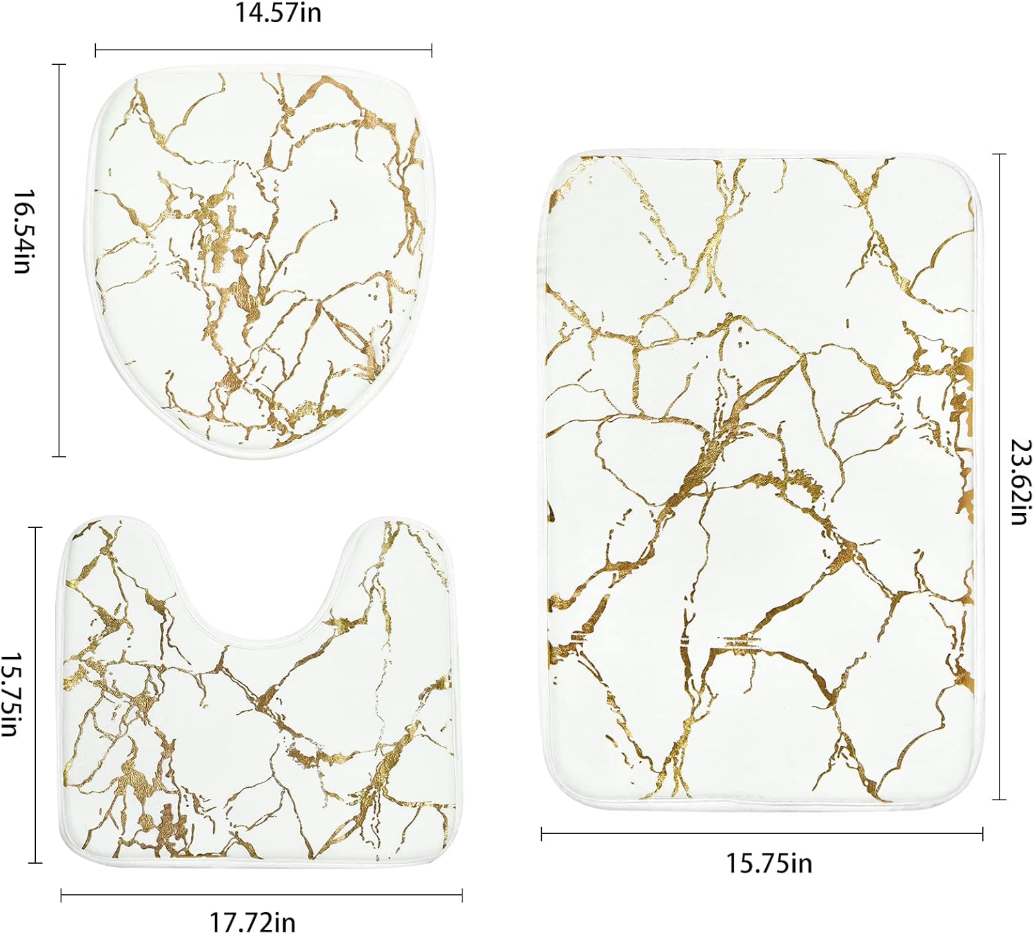 Alishomtll Juego de alfombras de baño de mármol de 3 piezas con alfombra antideslizante, cubierta para tapa de inodoro y tapete de baño, juego de
