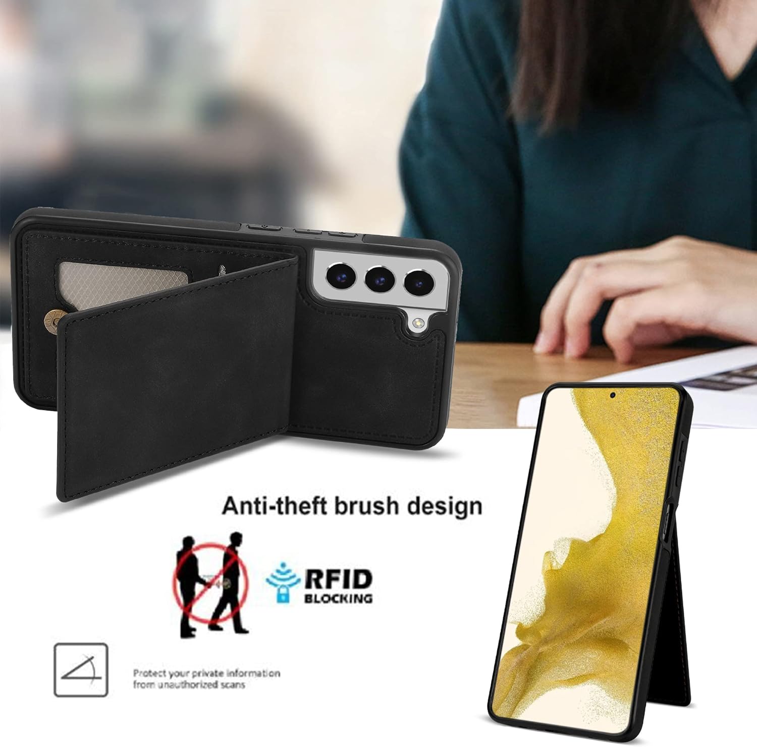 Asuwish Funda de teléfono para Samsung Galaxy S22 5G Funda tipo cartera con protector de pantalla de vidrio templado y RFID delgado soporte para